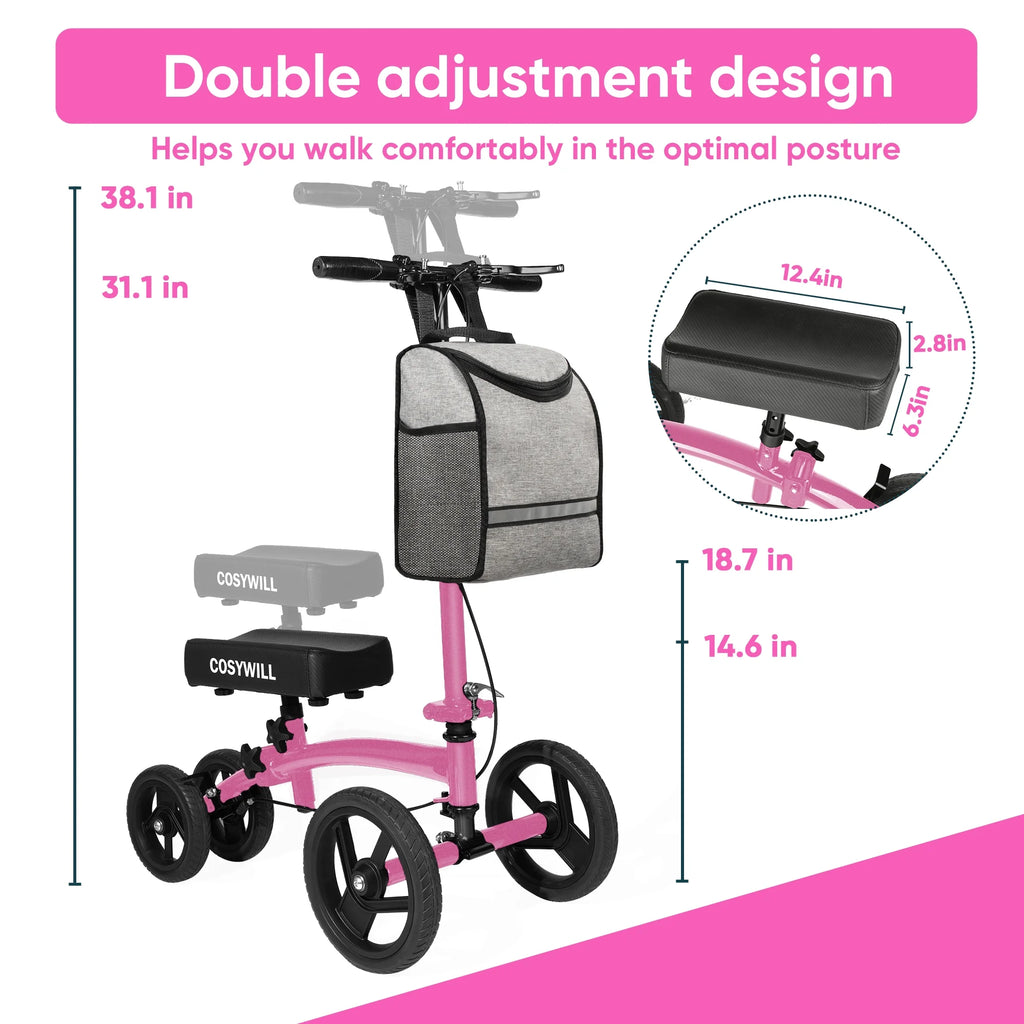 Steerable Knee Scooter,Economy Knee Walker,All Terrain Foldable Medical Scooter for Foot Injuries Crutches Alternative,Pink