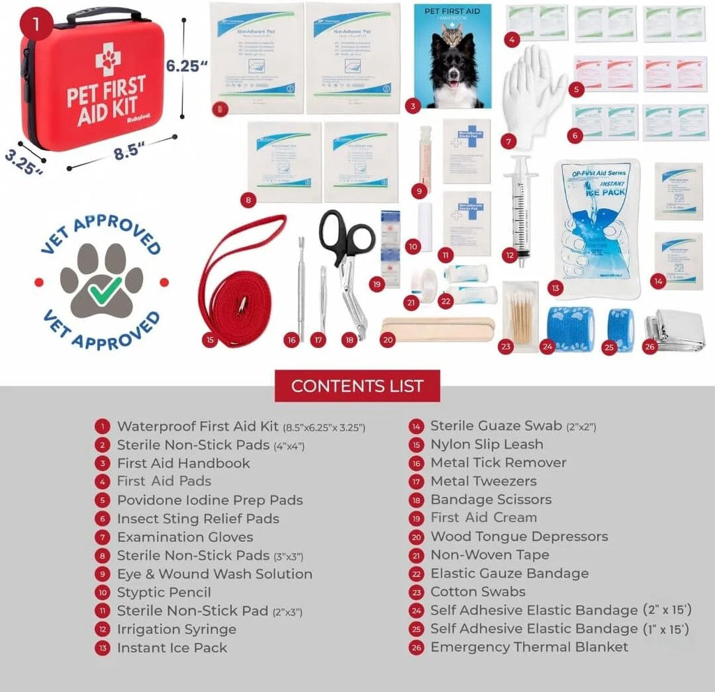 Cat and Dog First Aid Kit for Car and Travel - 53 Piece Pet Emergency Essential Kit with Vet-Approved Guide, Compact for Camping and Home