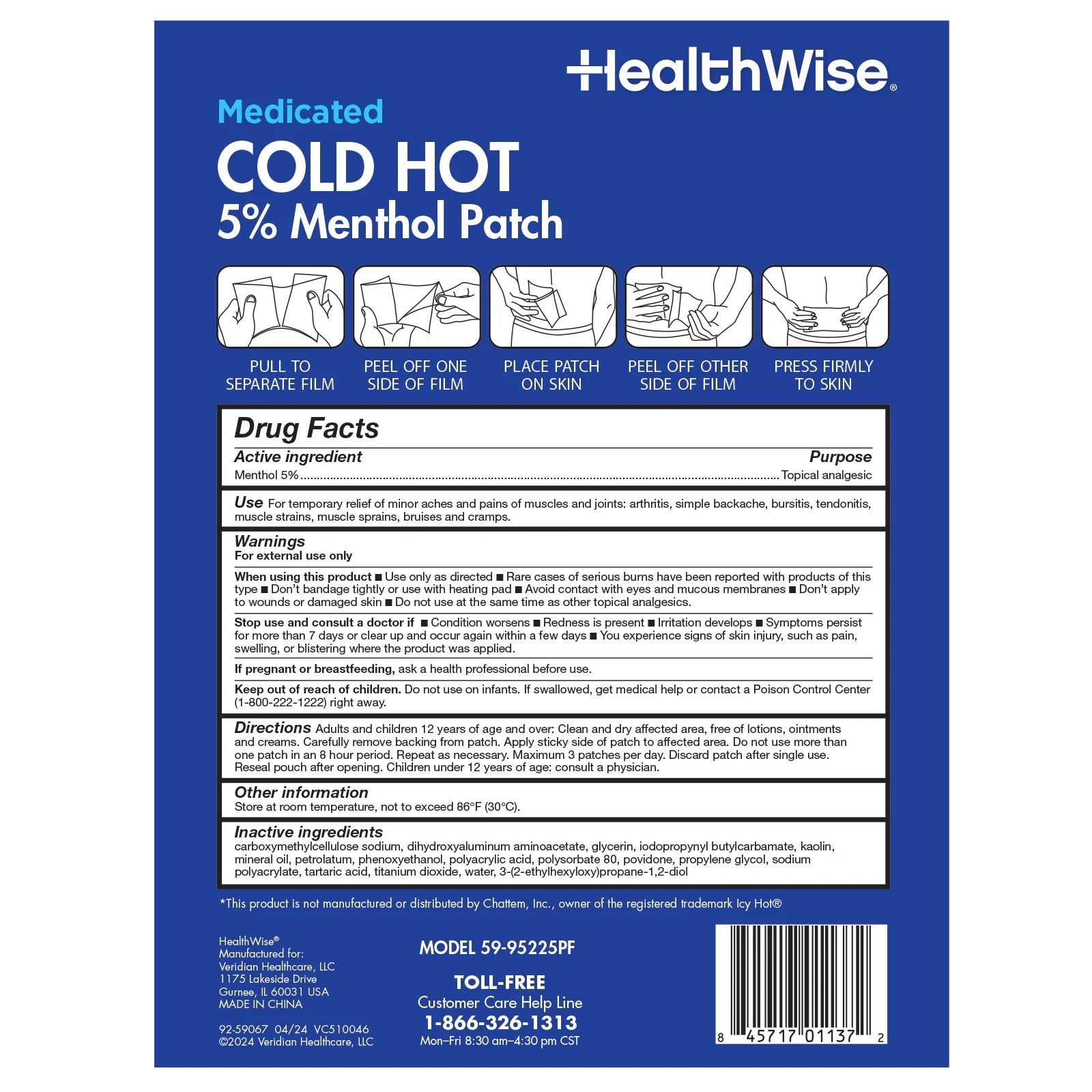 Cold Hot Medicated Menthol Patch | 5% Menthol | Back and Large Areas | 7.87” X 3.93” | 25-Count | Paraben-Free | Soothes Minor Aches and Pains