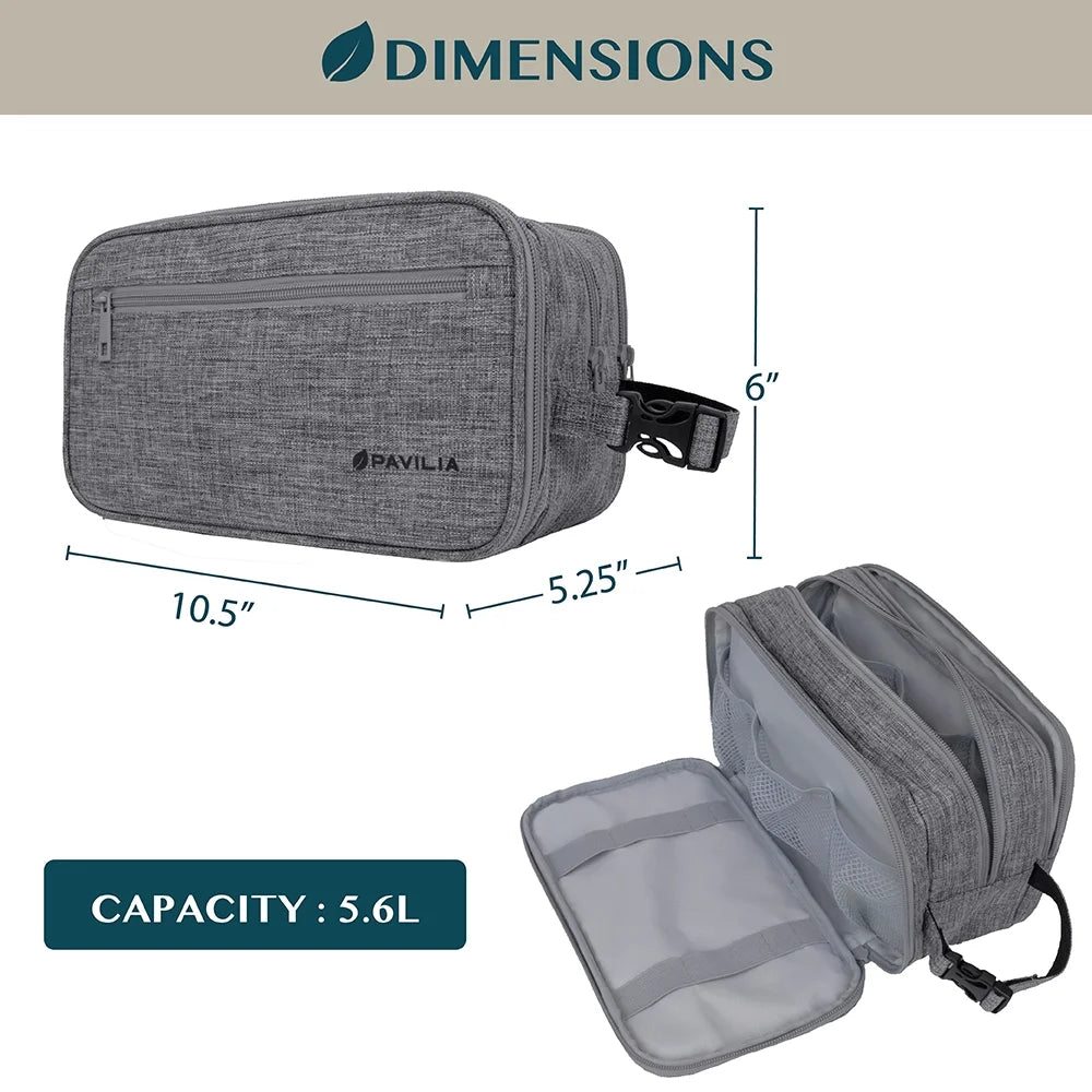 Toiletry Bag for Men, Travel Toiletries Bag | Water-Resistant Dopp Kit, Shaving Pouch Organizer for Accessories, Cosmetic, Hygiene, Grooming Essentials (Heather Grey)