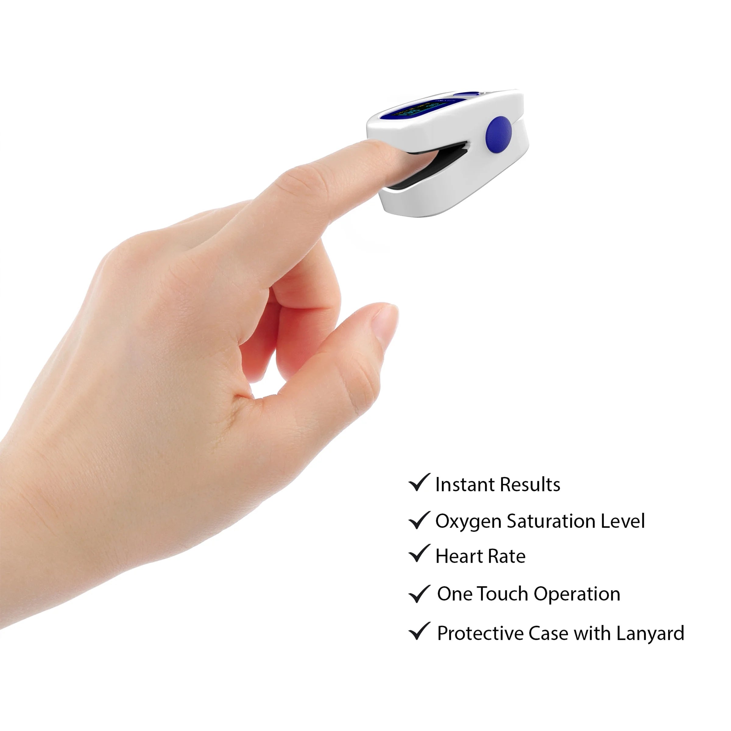 Portable Finger Pulse Oximeter with Carrying Case and Lanyard