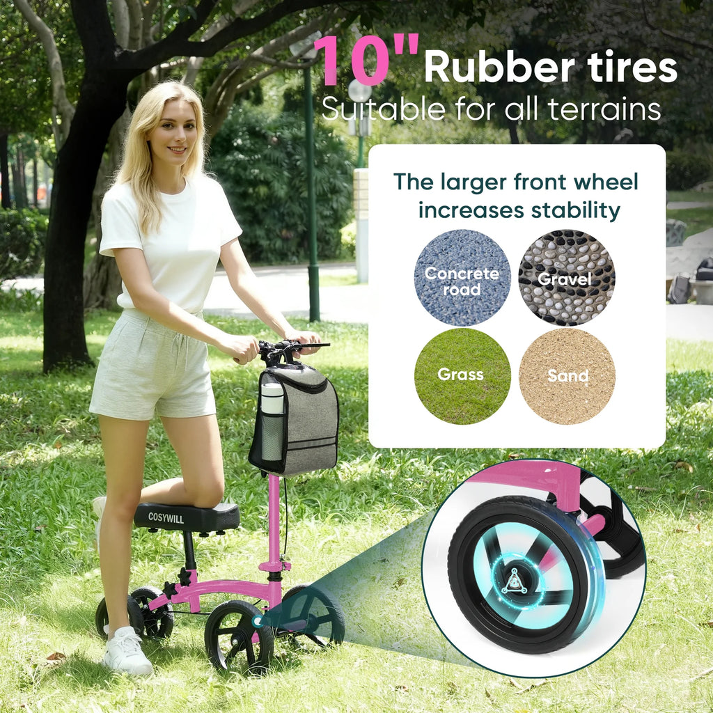 Steerable Knee Scooter,Economy Knee Walker,All Terrain Foldable Medical Scooter for Foot Injuries Crutches Alternative,Pink