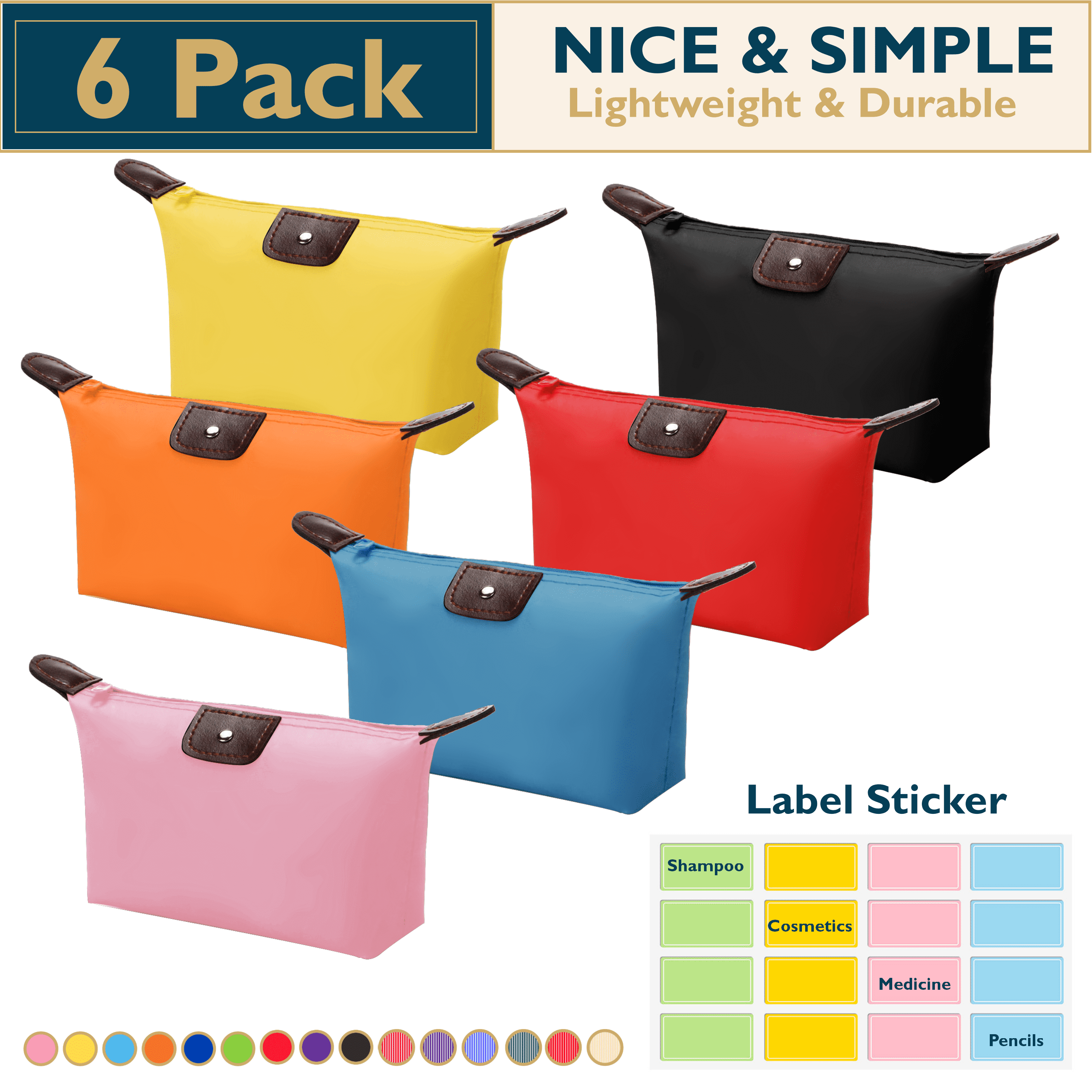 Makeup Bag - 6 Pack Small Travel Cosmetic Bag for Women and Men, Mini Makeup Pouch, Waterproof Travel Cosmetic Pouch, Multi-Purpose Nylon Zipper Toiletry Bag