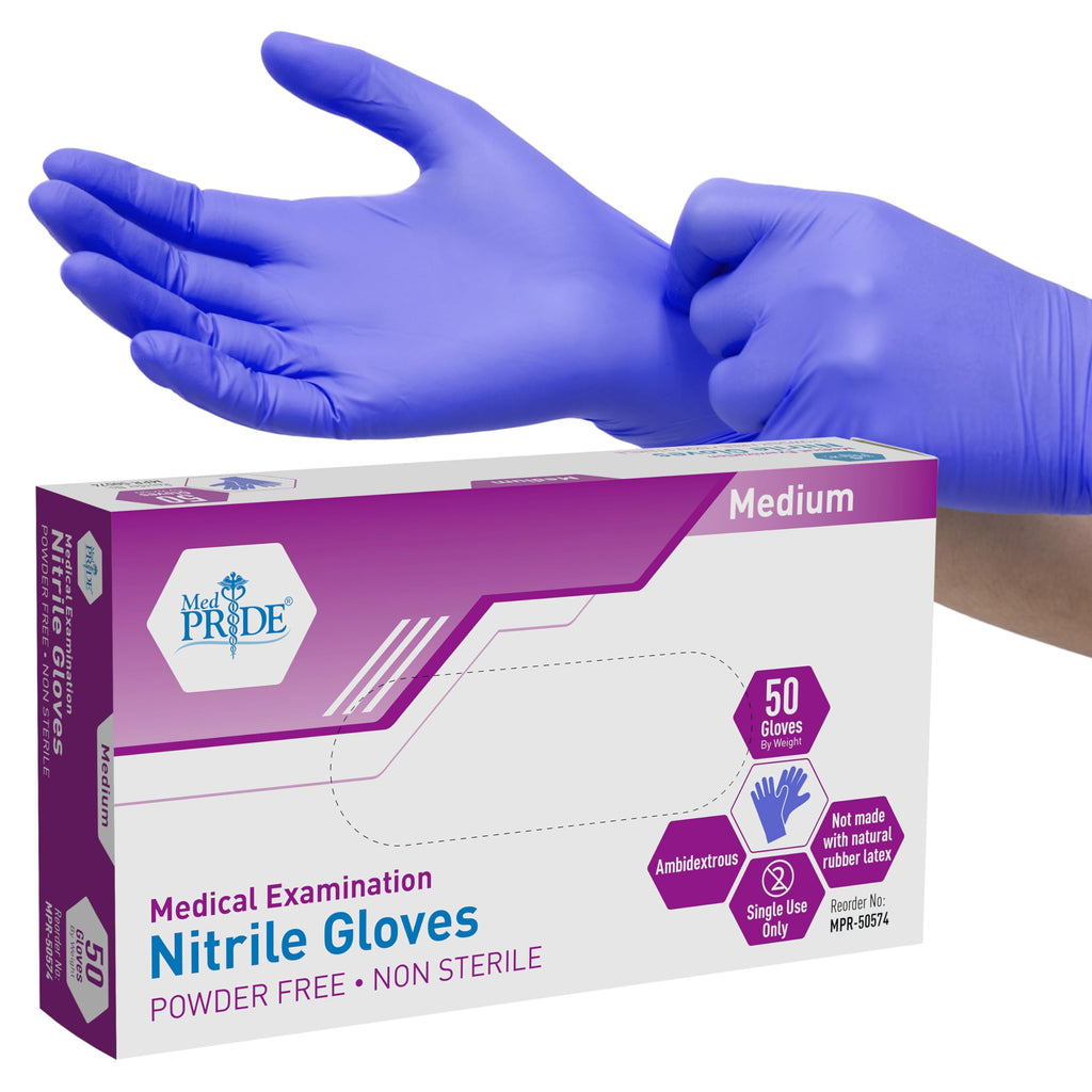 MED PRIDE Nitrile Gloves, 50 Count, Blue, Disposable Powder & Latex-Free Gloves for Hospital & Home Use, Medium