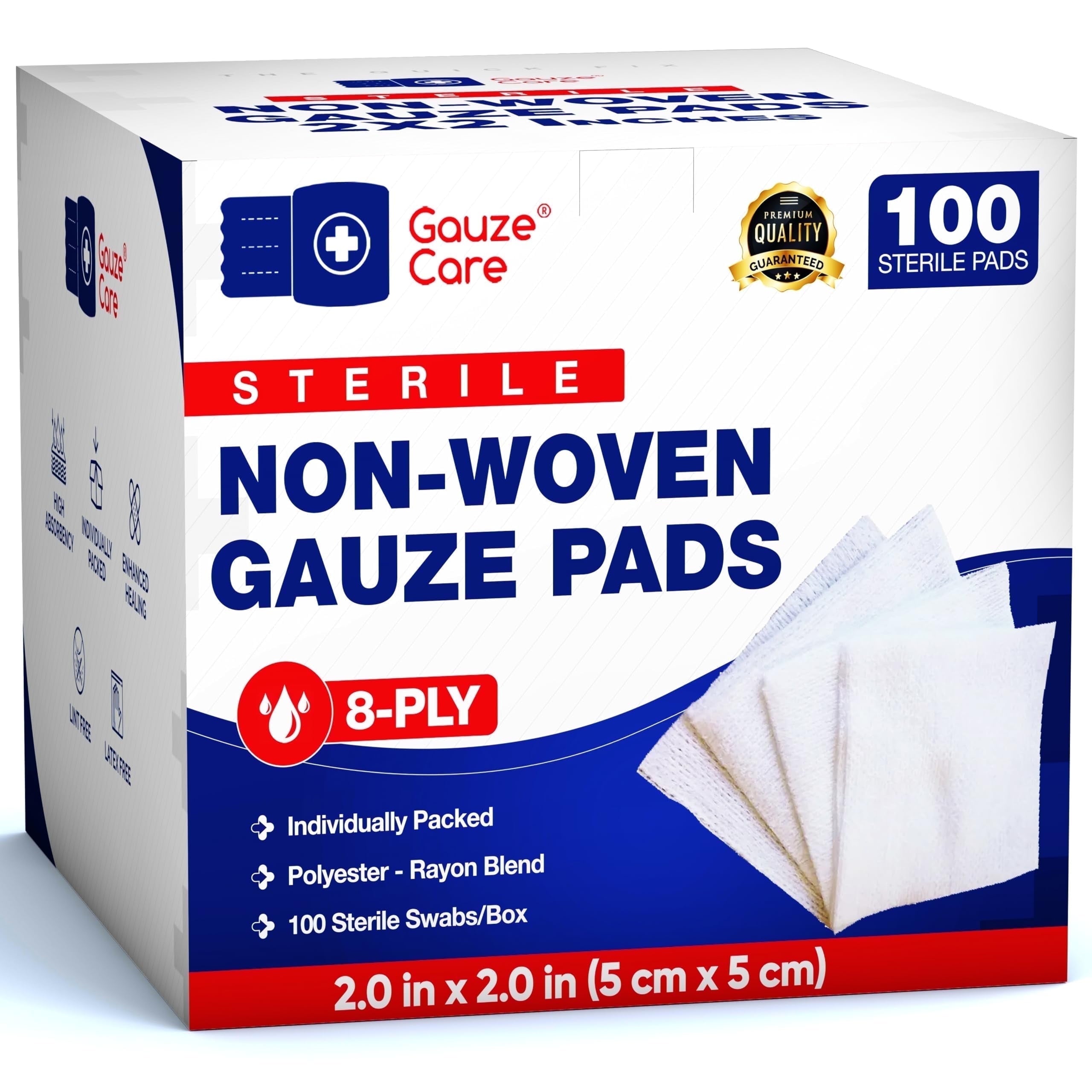 Non-Woven Sterile Gauze Pads 2X2 Pack of 100|8 Ply Gauze Sponges| Individually Packed Highly Absorbent Medical Gauze Pads