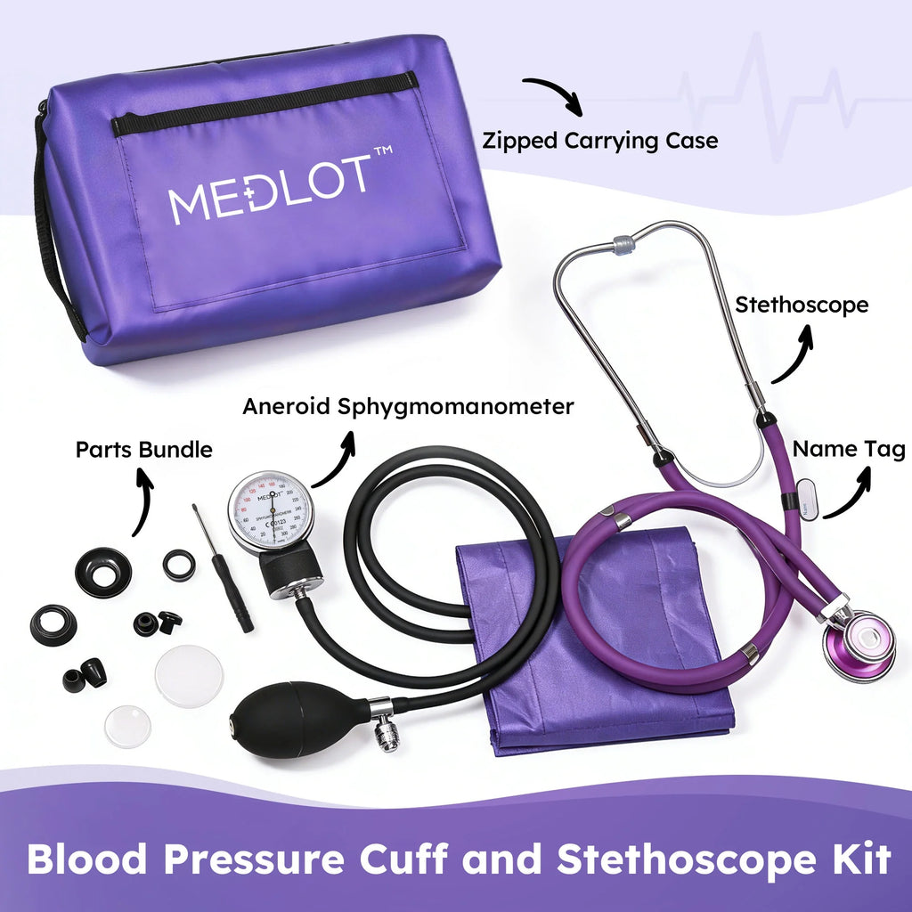 Manual Blood Pressure Cuff, Aneroid Sphygmomanometer and Dual Head Stethoscope Kit,Purple