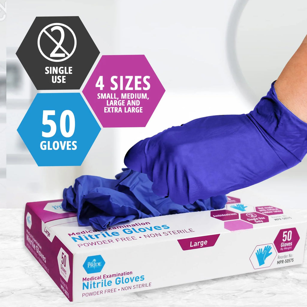 MED PRIDE Nitrile Gloves, 50 Count, Blue, Disposable Powder & Latex-Free Gloves for Hospital & Home Use, Medium