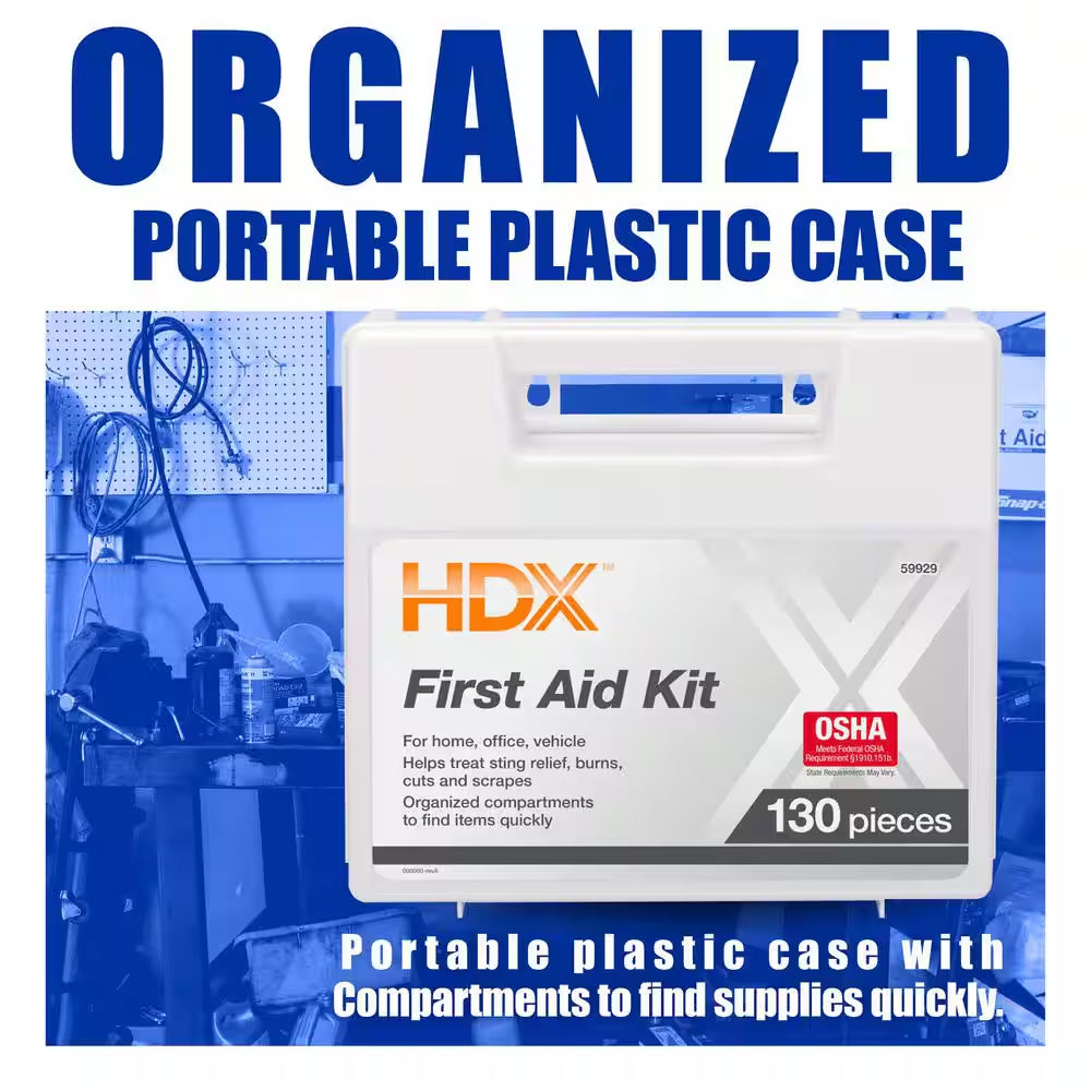 130-Piece Plastic OSHA First Aid Kit