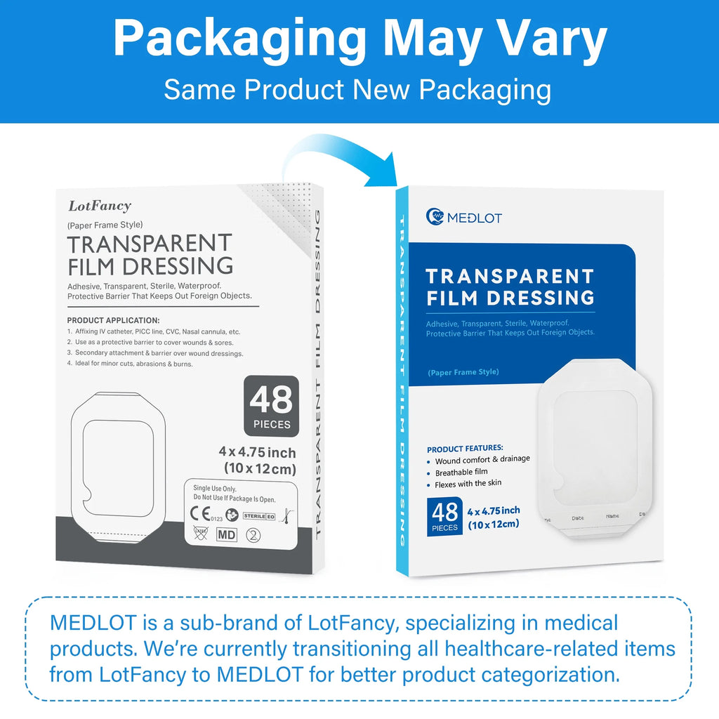 Transparent Film Dressing 4" X 4.75", 48 Count Waterproof Bandage for Post Surgical Shower