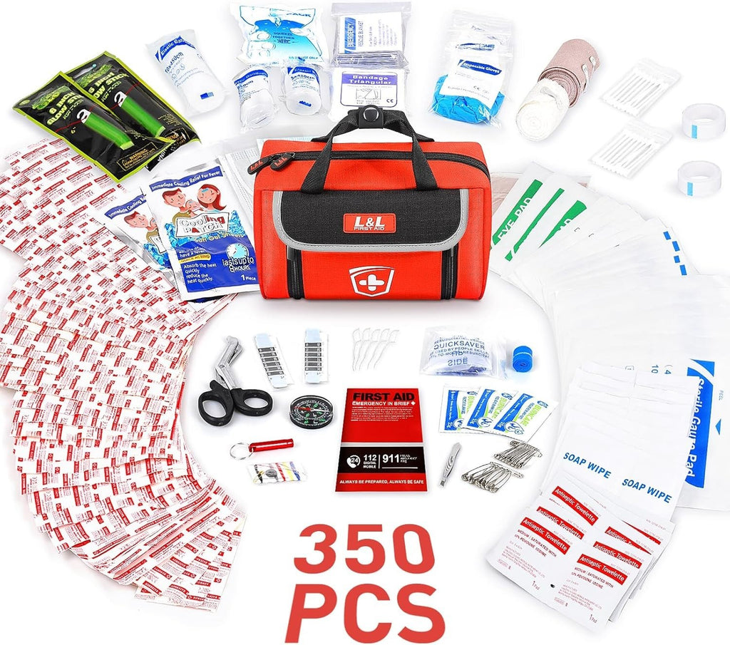 350 Piece First Aid Kit for Car & Home, Waterproof Emergency Survival Gear