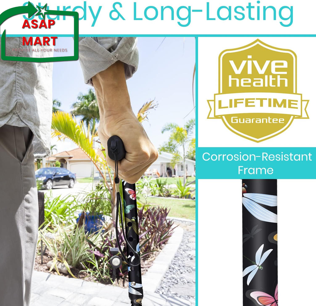 Vive Folding Cane - Foldable Walking for Men, Women Fold-Up, Collapsible, Lightw