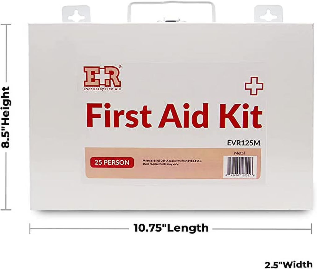 107 Piece 25 Person First Aid Kit with Plastic Case, OSHA Compliant