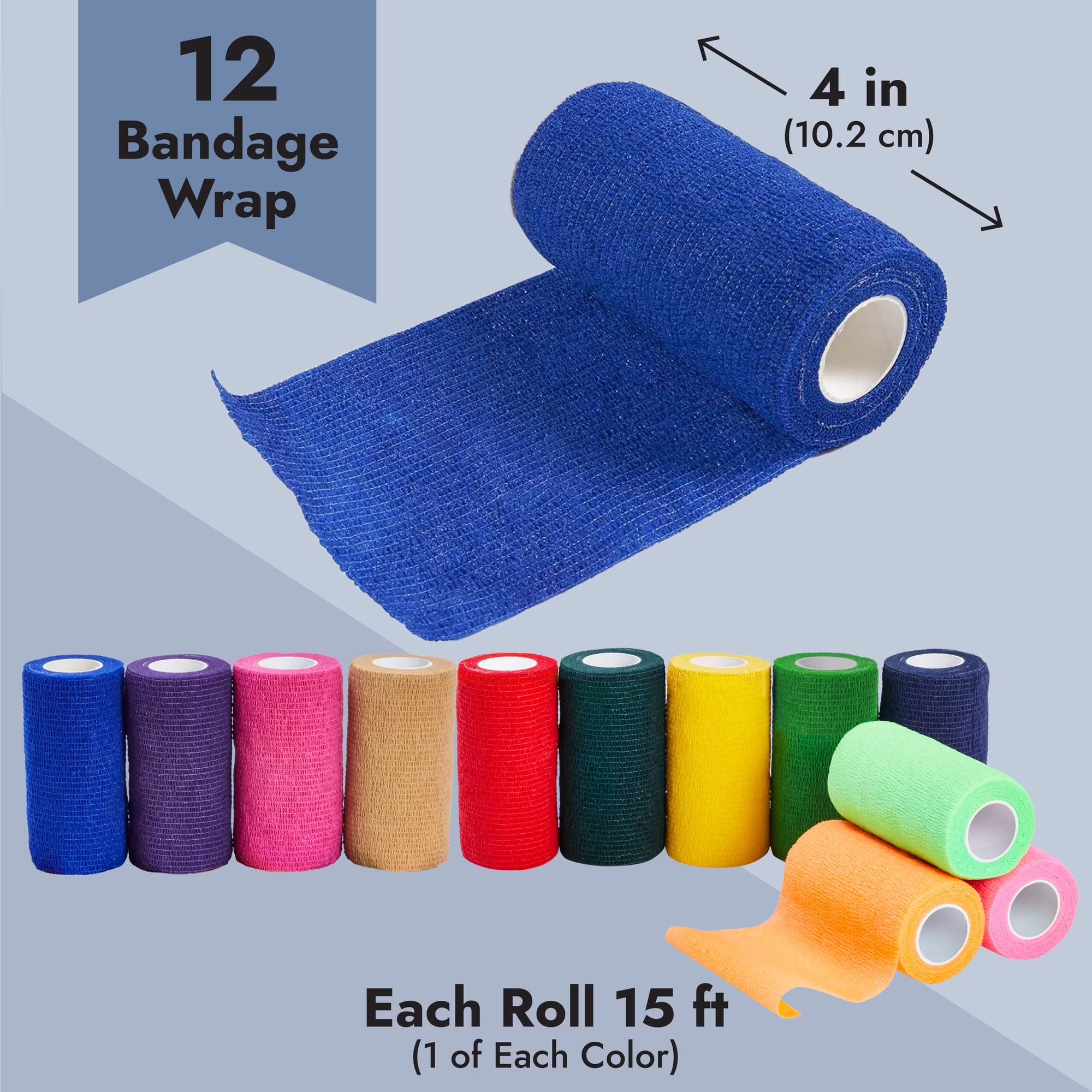 12-Rolls Self Adherent Bandage Wrap, Vet Tape - 4 in X 5 Yds Breathable, Elastic Cohesive Wrap Tape for Wrist, Swelling, Sports, Tattoo (12 Bright Colors)