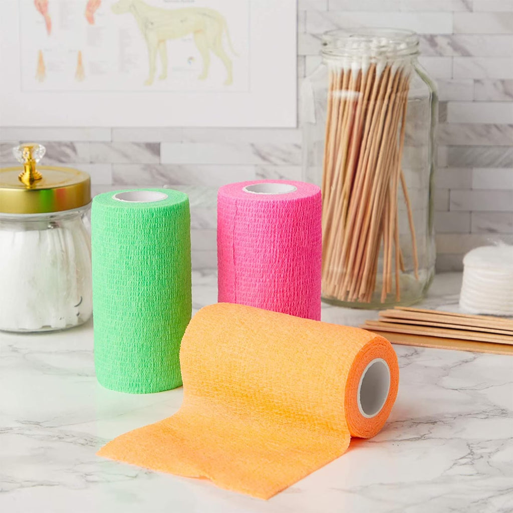 12-Rolls Self Adherent Bandage Wrap, Vet Tape - 4 in X 5 Yds Breathable, Elastic Cohesive Wrap Tape for Wrist, Swelling, Sports, Tattoo (12 Bright Colors)