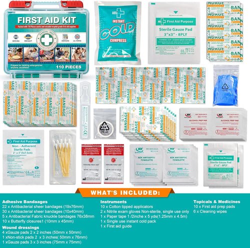 110 Pieces Small First Aid Kit - Hardcase First Aid Box - Contains Premium Medic