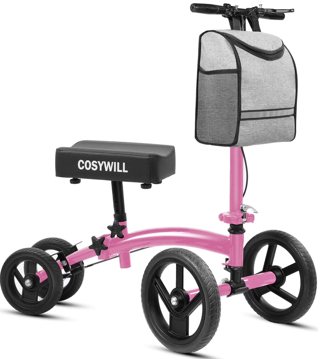 Steerable Knee Scooter,Economy Knee Walker,All Terrain Foldable Medical Scooter for Foot Injuries Crutches Alternative,Pink