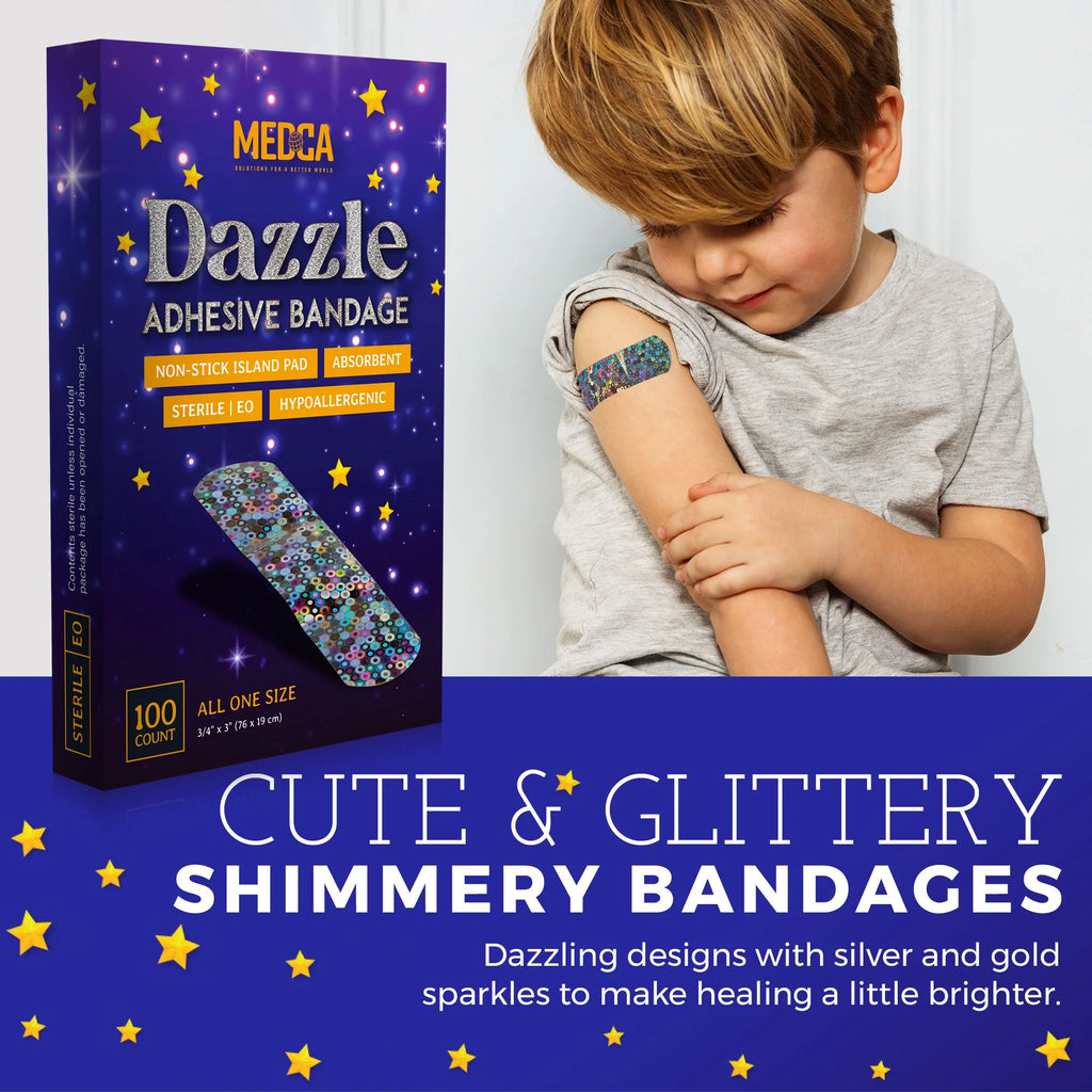 Glitter Strips Bandages, 3/4" X 3", Adhesive Wound Care, 100 Count (Pack of 1)