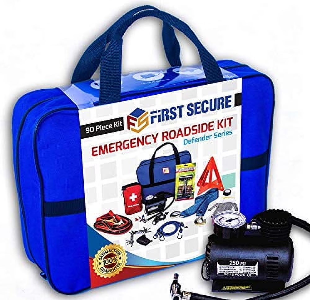 - Emergency Roadside & First Aid Kit - Essential Car Safety Tool Pack (90 Pieces)