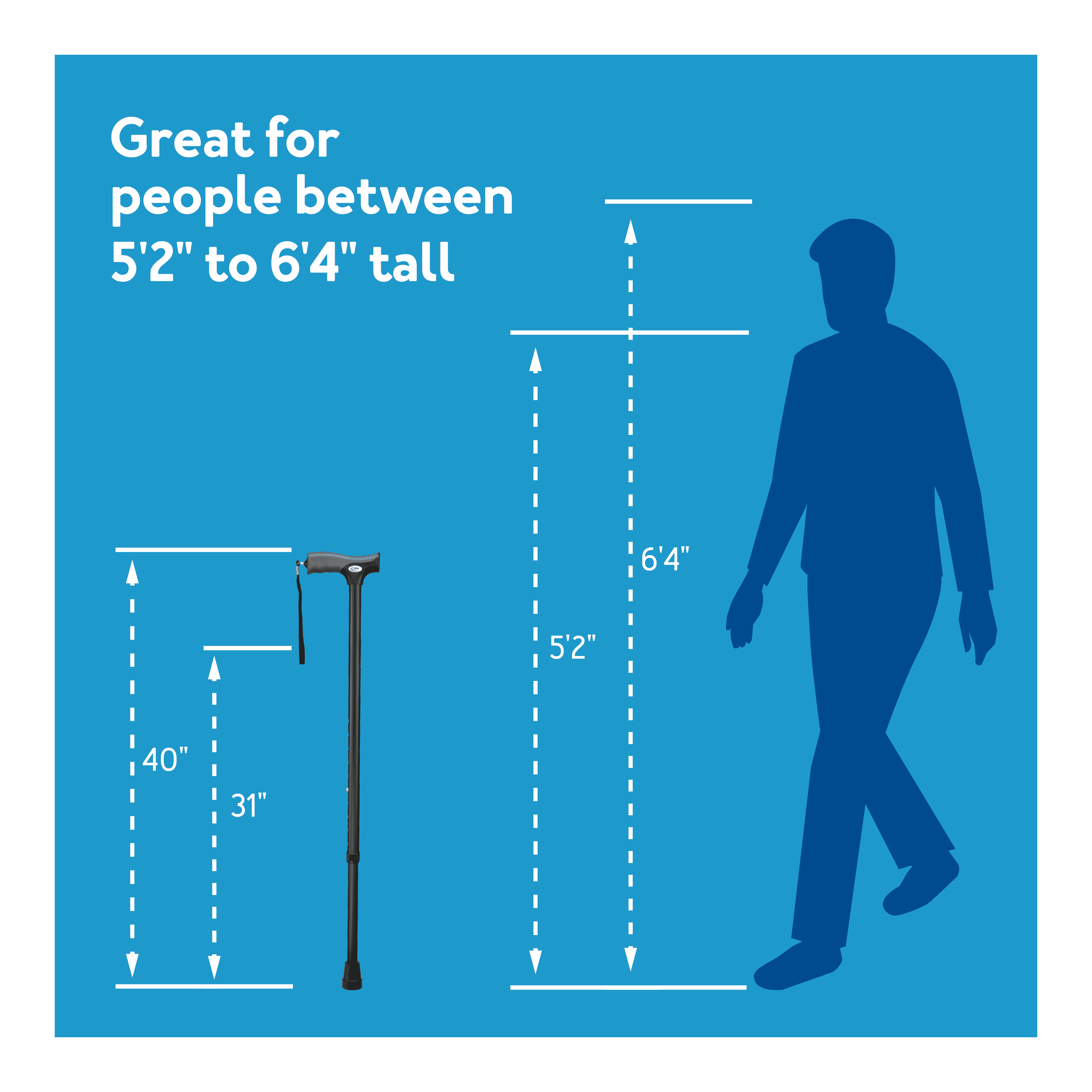 Soft Grip Derby Adjustable Walking Cane , Blue, 250 Lb Weight Capacity