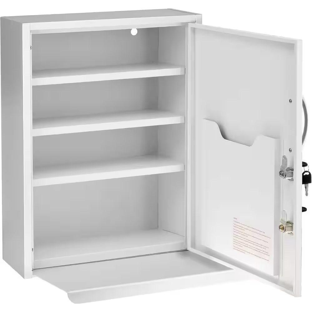 16 In. W X 21 In. H Dual Lock White Surface Mount Medicine Cabinet without Mirror with Pull-Out Shelf