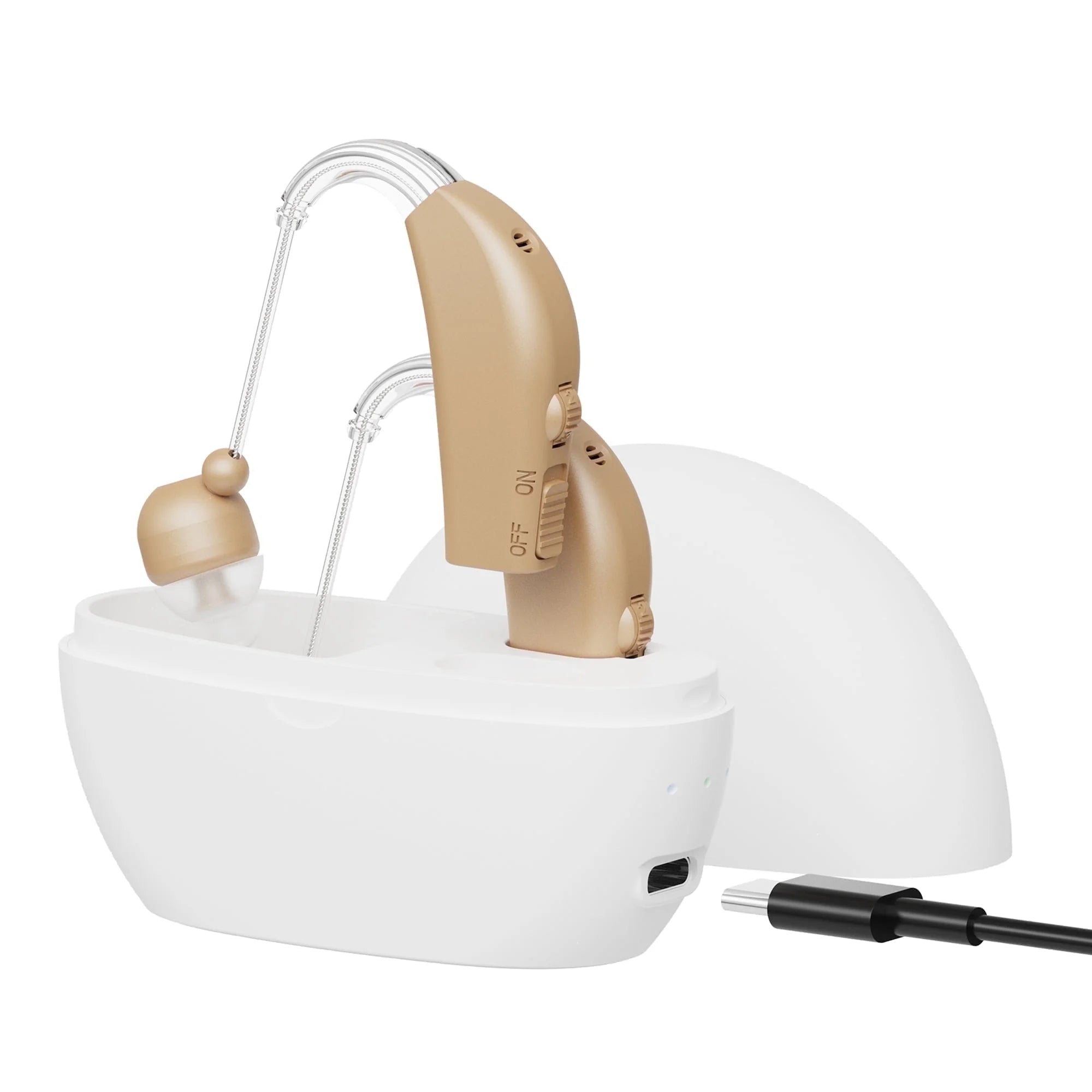 Rechargeable Pair Hearing Aid for Seniors, Personal Sound Amplifier - Beige