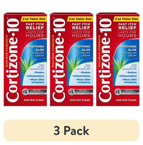 (3 Pack) Cortizone-10 Maximum Strength Soothing Aloe Itch Relief Cream, 1% Hydrocortisone, Fast-Acting, Anti-Itch Cream for Bug Bites, Rash, Eczema, Psoriasis, Poison Ivy, Oak, Sumac & More, 2 Oz