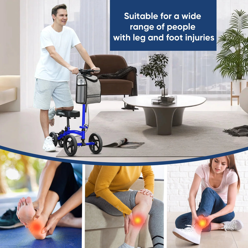 Steerable Knee Scooter,Economy Knee Walker,All Terrain Foldable Medical Scooter for Foot Injuries Crutches Alternative,Blue