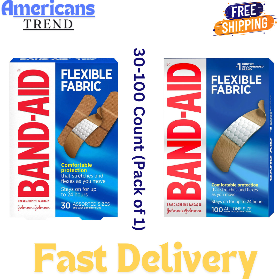 Band-Aid Brand Flexible Fabric Adhesive Bandages for First Aid, 2 Size (30-100)