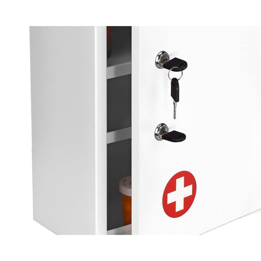 16 In. W X 21 In. H Dual Lock White Surface Mount Medicine Cabinet without Mirror with Pull-Out Shelf