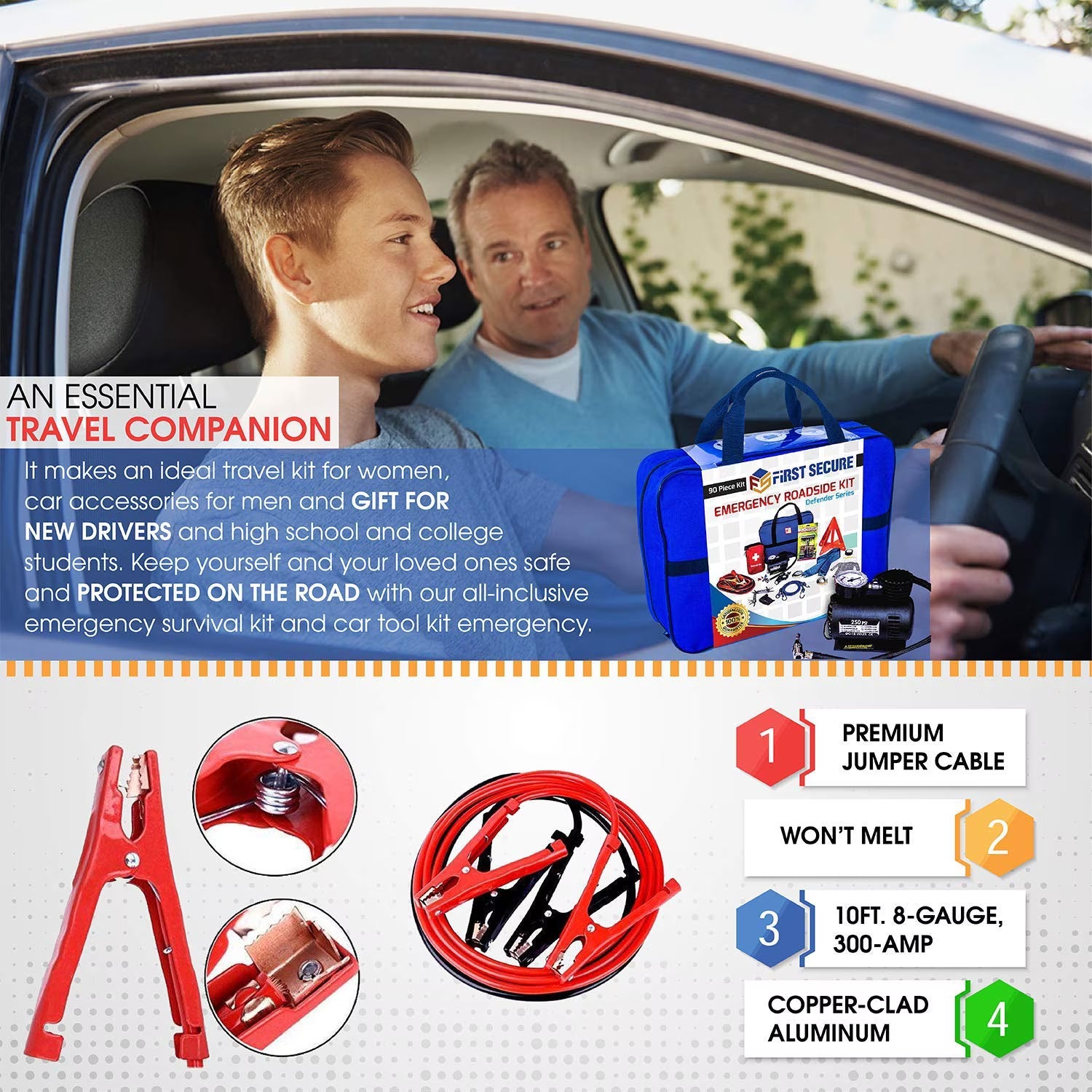 - Emergency Roadside & First Aid Kit - Essential Car Safety Tool Pack (90 Pieces)