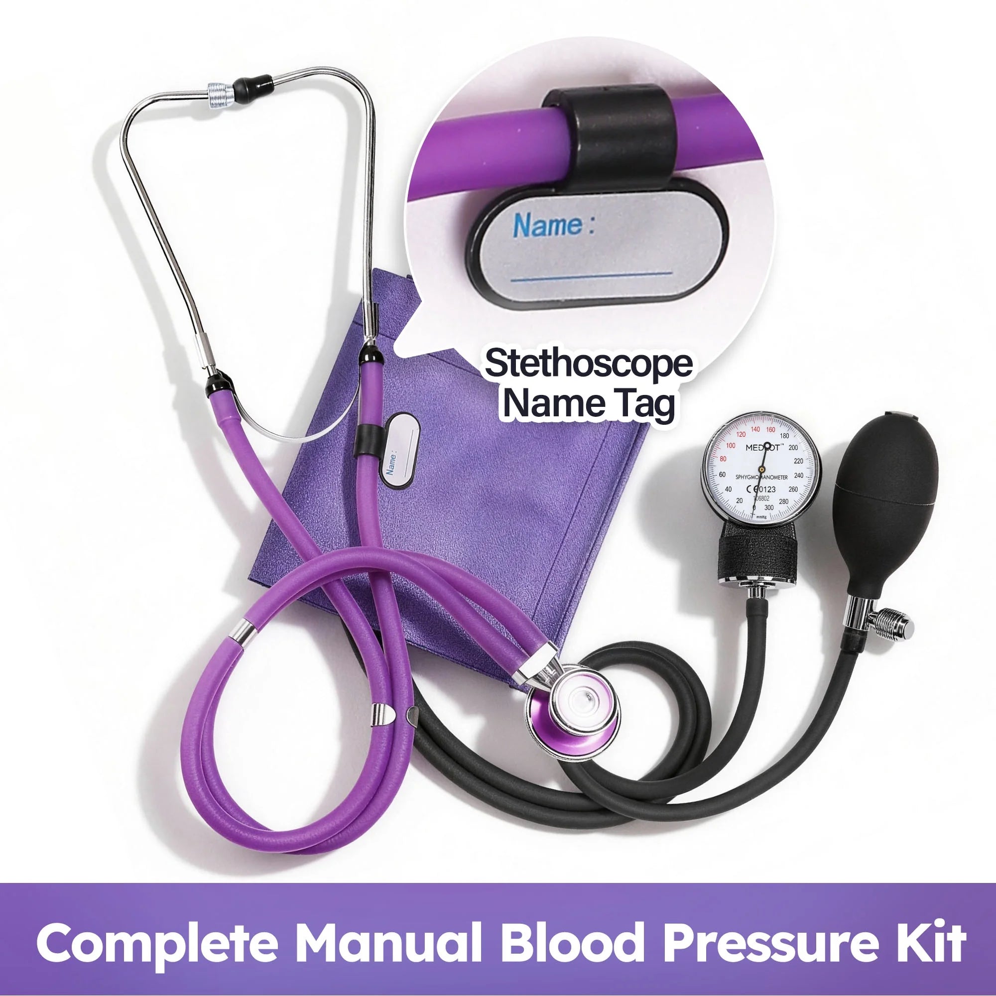 Manual Blood Pressure Cuff, Aneroid Sphygmomanometer and Dual Head Stethoscope Kit,Purple