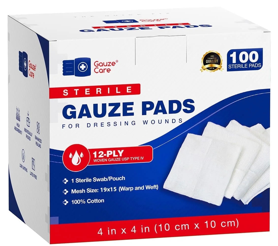 100Pc Sterile Gauze Pads 4"X4" – 12Ply Woven Gauze Sponges, USP Type IV, High Absorbency, First Aid Wound Care