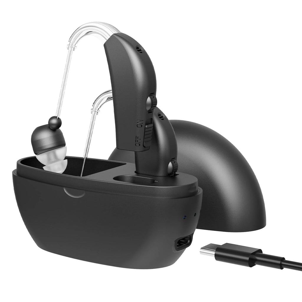 Rechargeable Pair Hearing Aid for Seniors, Personal Sound Amplifier - Black