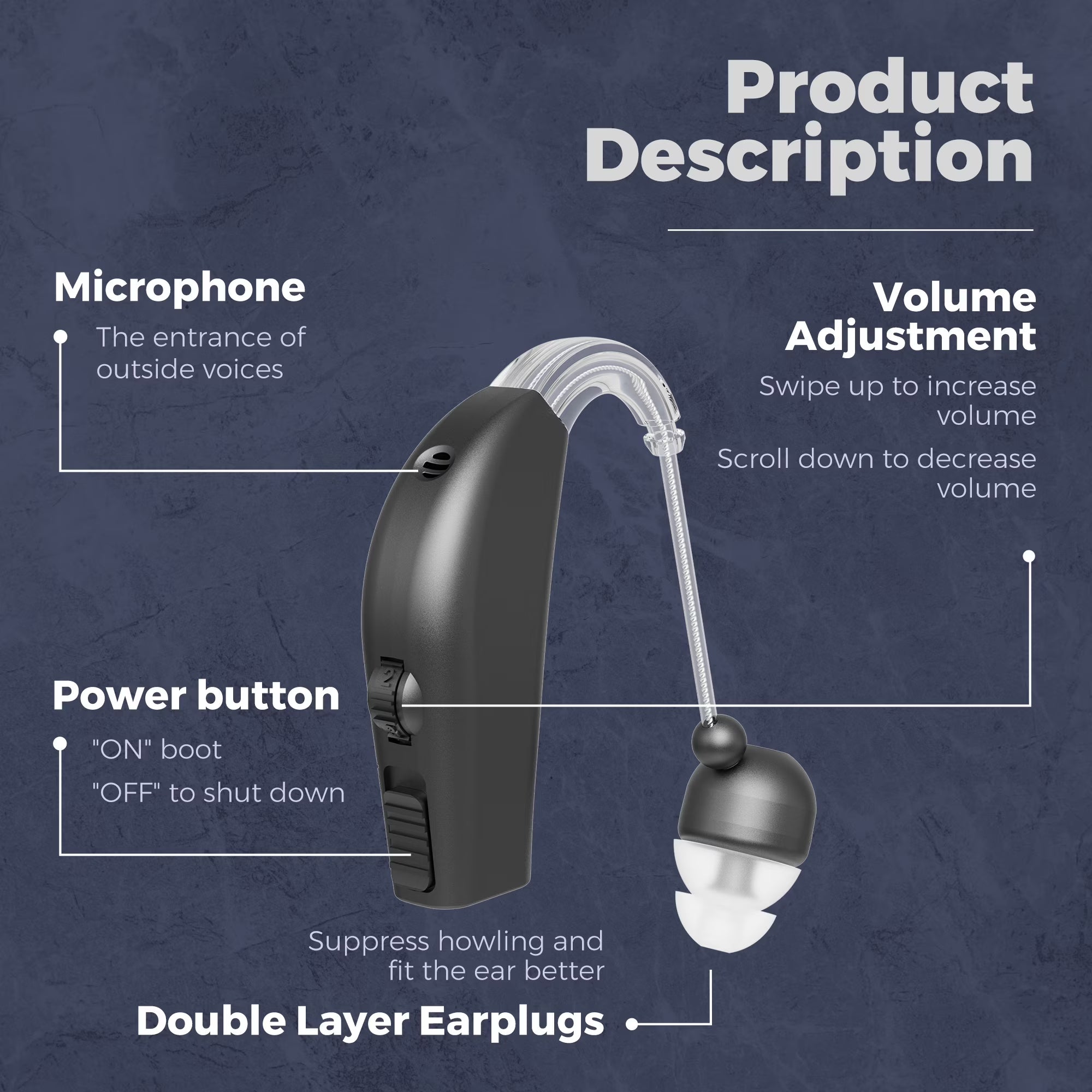 Rechargeable Pair Hearing Aid for Seniors, Personal Sound Amplifier - Black