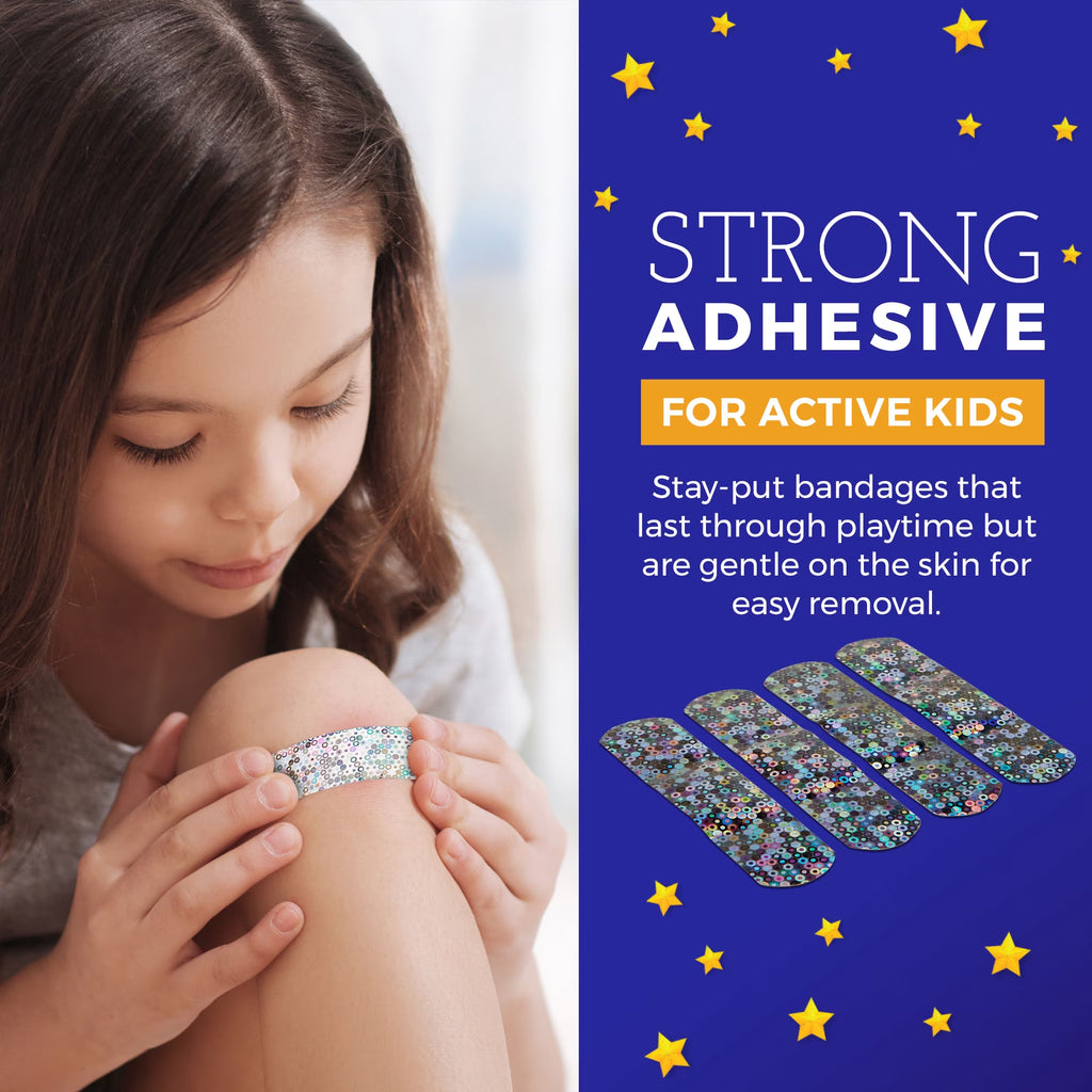 Glitter Strips Bandages, 3/4" X 3", Adhesive Wound Care, 100 Count (Pack of 1)