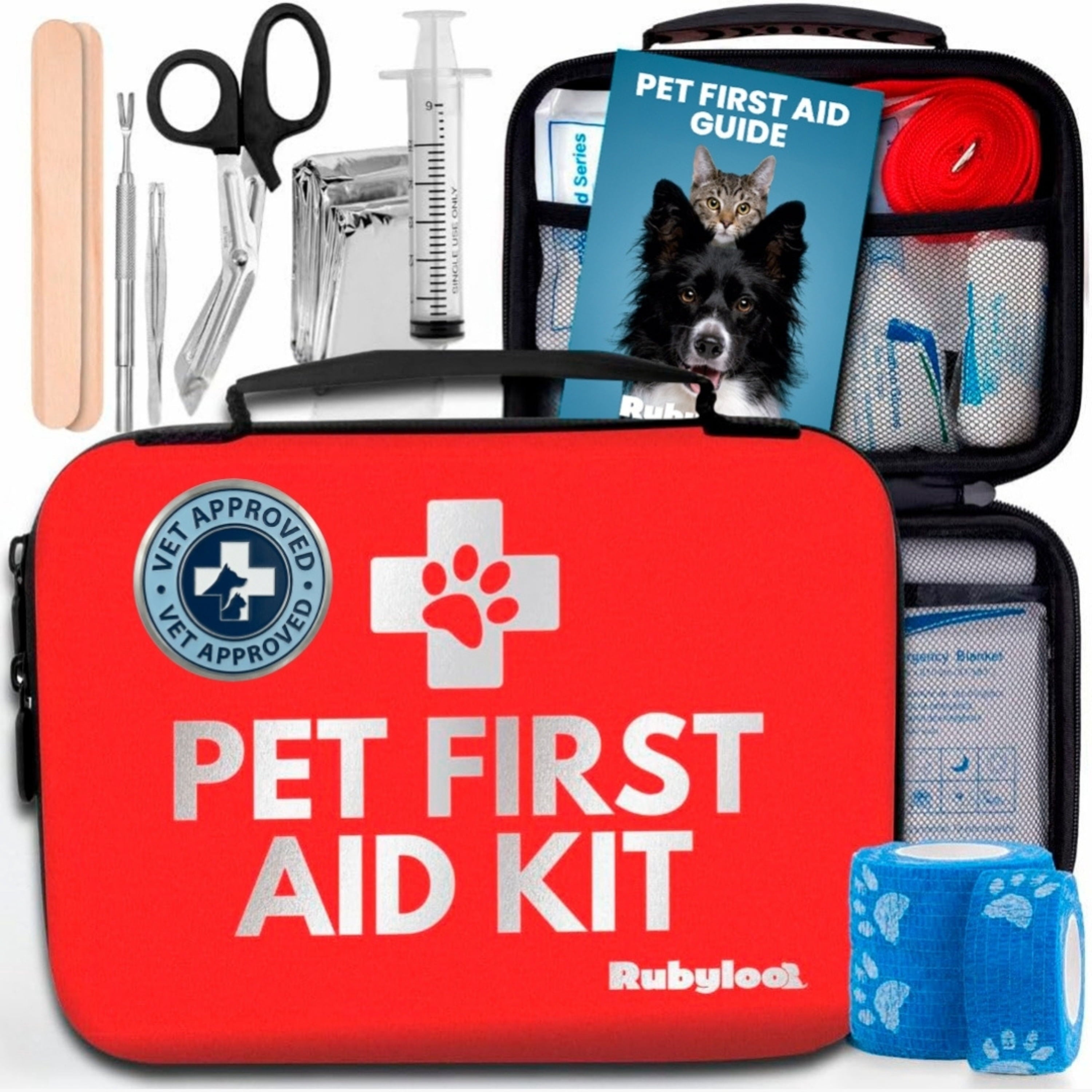 Cat and Dog First Aid Kit for Car and Travel - 53 Piece Pet Emergency Essential Kit with Vet-Approved Guide, Compact for Camping and Home