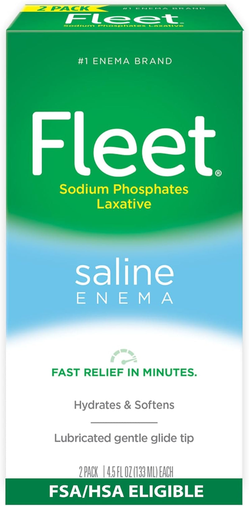 Laxative Saline Enema, Constipation Relief for Adults, Fast-Acting Prefilled Enema Kit, 4.5 Fl Oz, 2 Bottles
