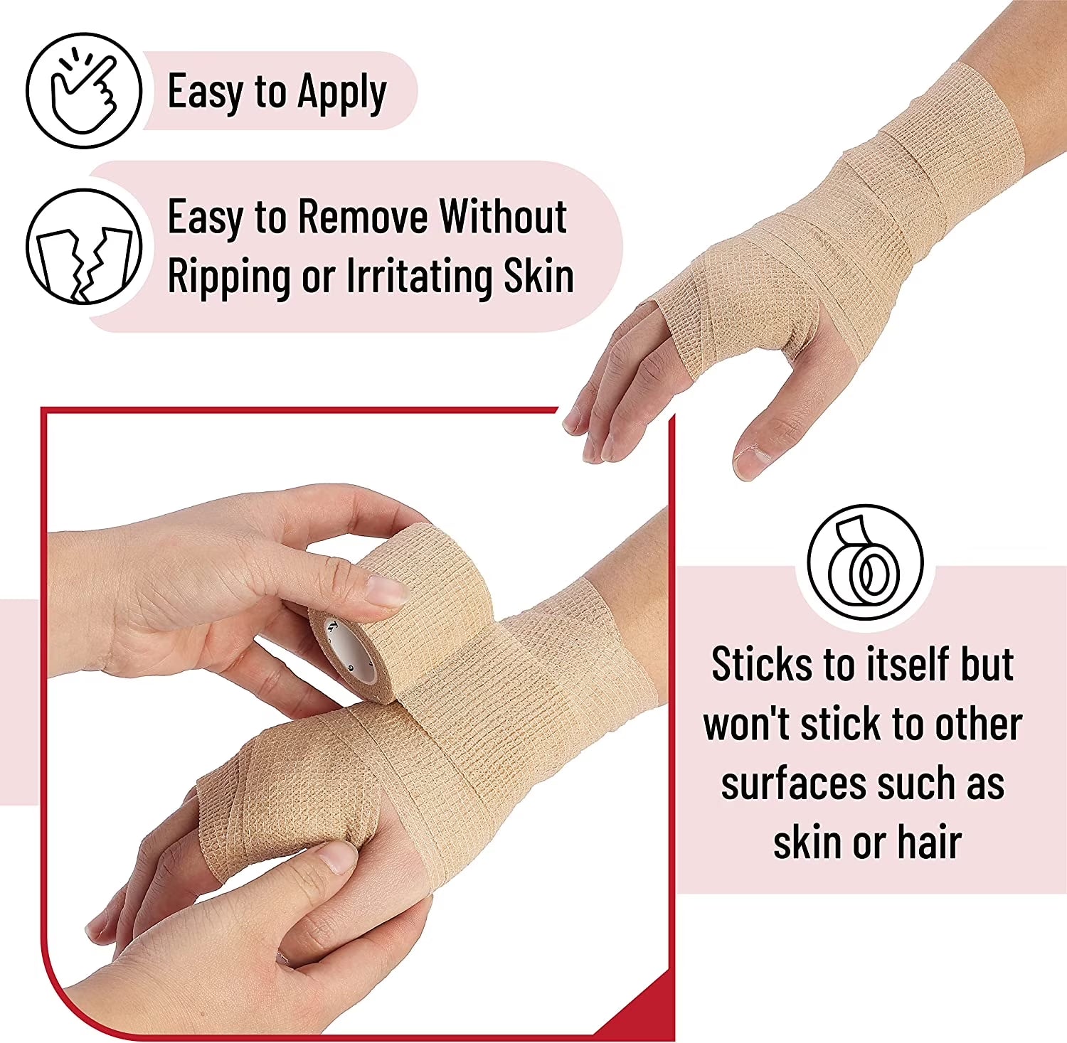 - Self Adhesive Bandage Wrap, 6 Pack, Skin Colored, 2“ X 5 Yards