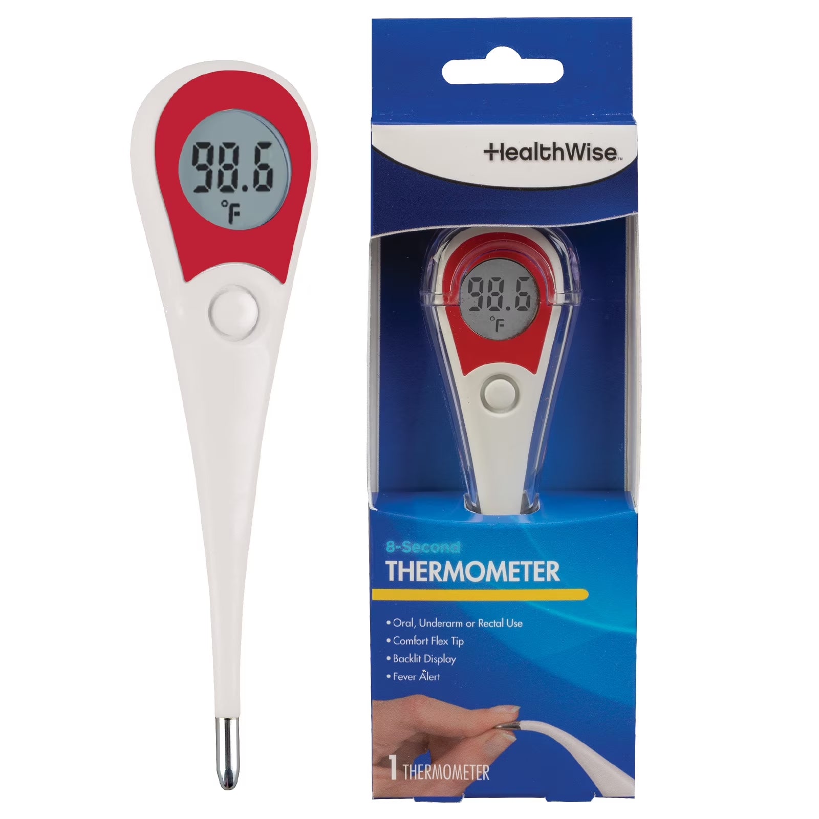 Digital Thermometer | 8-Second Readout | Jumbo Backlit Display | Flexible Tip