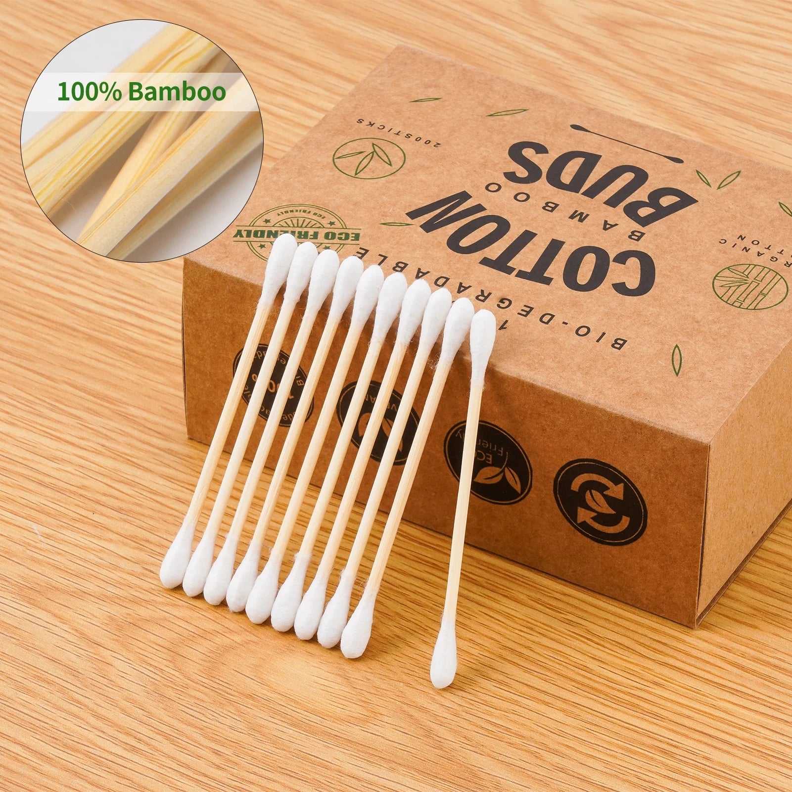 1000 Count Bamboo Cotton Swabs, round Double-Headed Cotton Buds Wooden Sticks for Makeup，Ear Cleaning