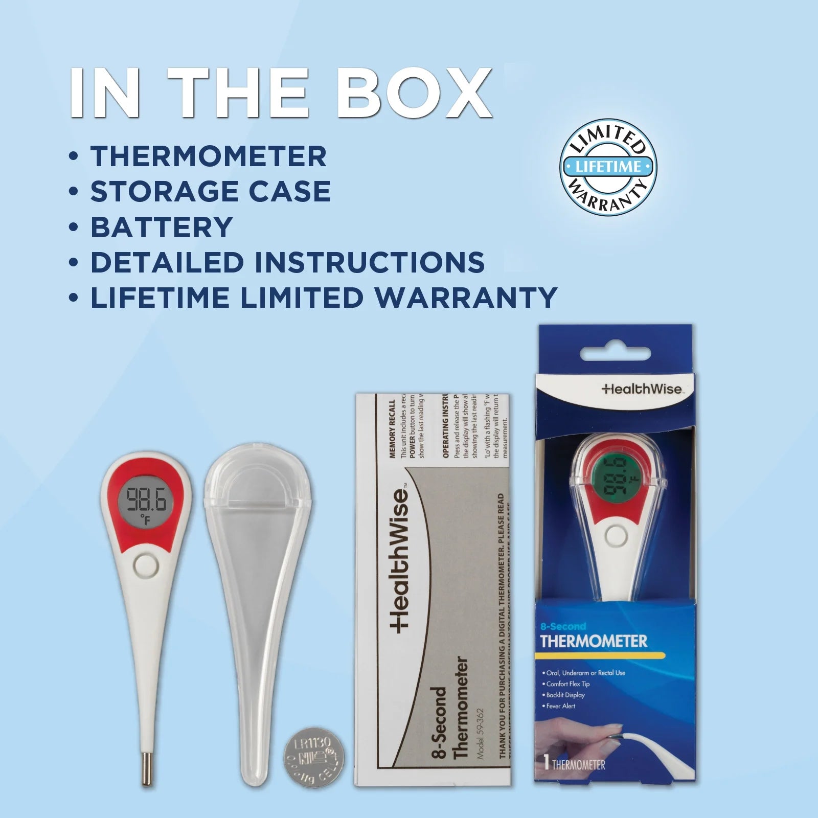 Digital Thermometer | 8-Second Readout | Jumbo Backlit Display | Flexible Tip