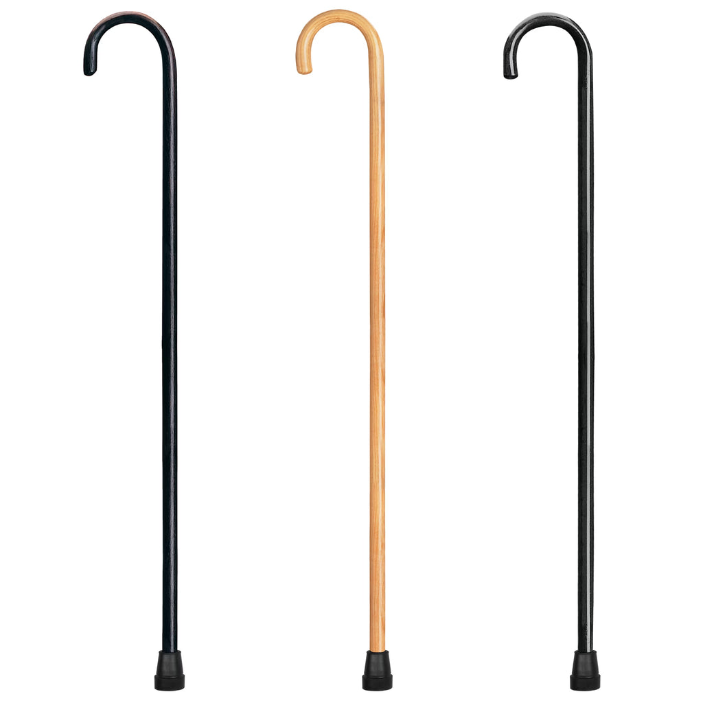 round Handle Wood Cane with Rubber Tip for All Occasions, 36" Height, 250 Lb Capacity, Black