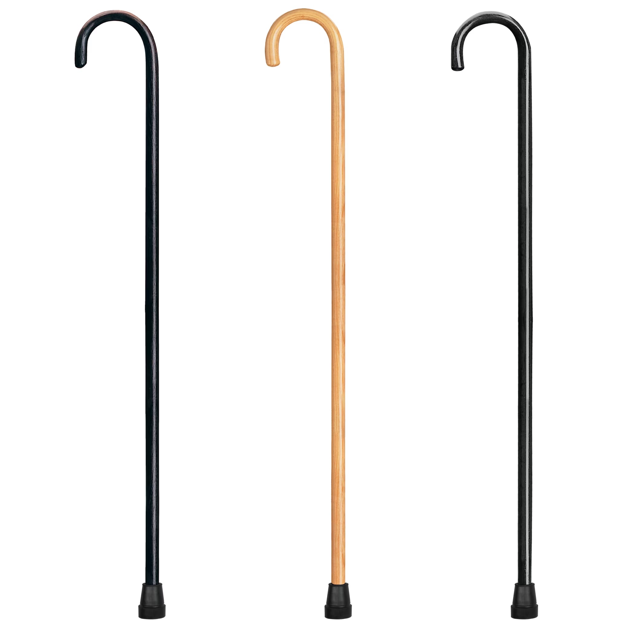 round Handle Wood Cane with Rubber Tip for All Occasions, 36" Height, 250 Lb Capacity, Black