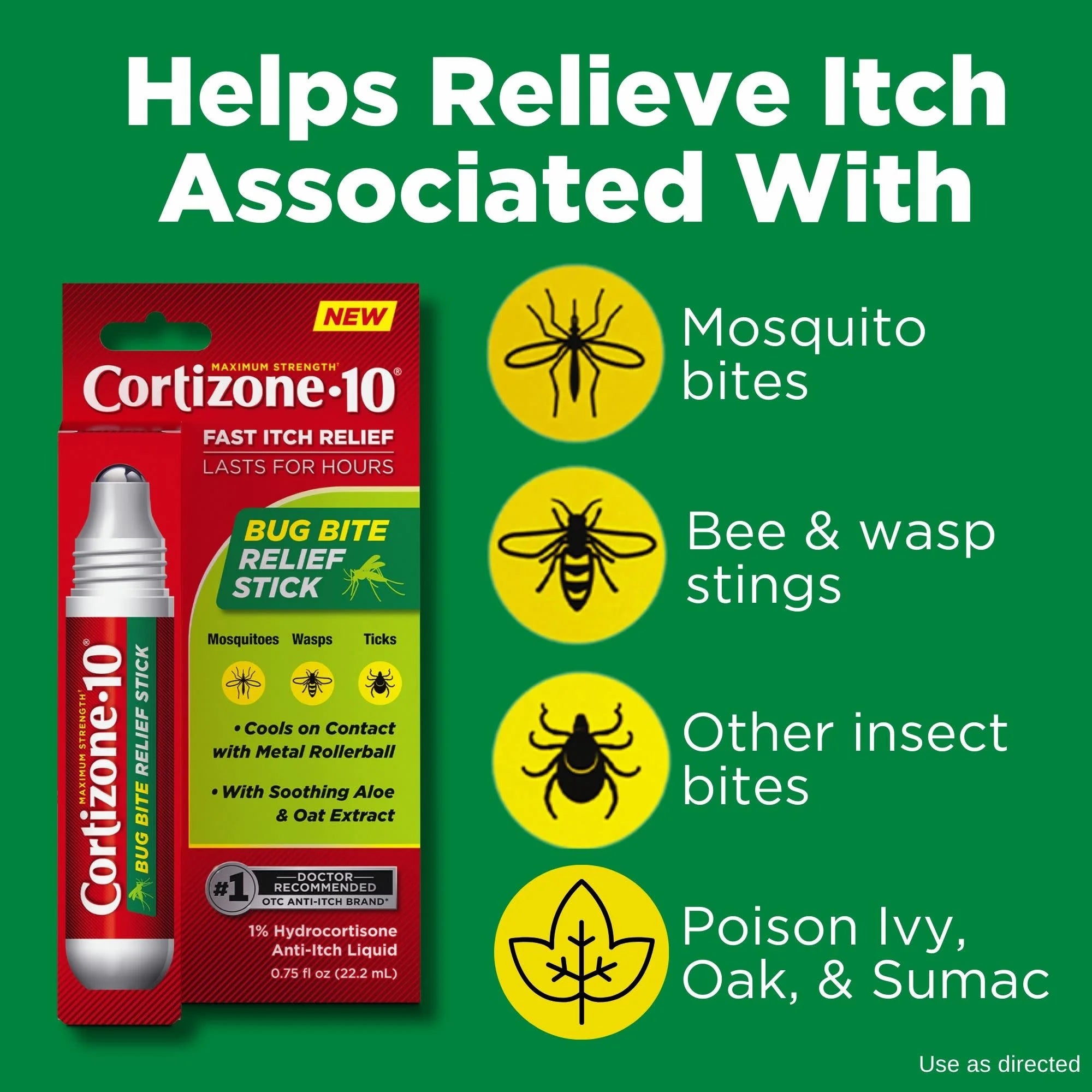 Cortizone-10 Maximum Strength Itch Relief Bug Bite Relief Stick 1% Hydrocortisone, Fast-Acting, Anti-Itch Liquid for Bug Bites, Rash, Eczema, Psoriasis, Poison Ivy, Oak, Sumac, .75 Fl. Oz