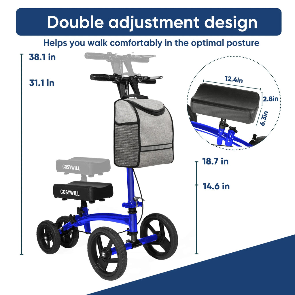 Steerable Knee Scooter,Economy Knee Walker,All Terrain Foldable Medical Scooter for Foot Injuries Crutches Alternative,Blue