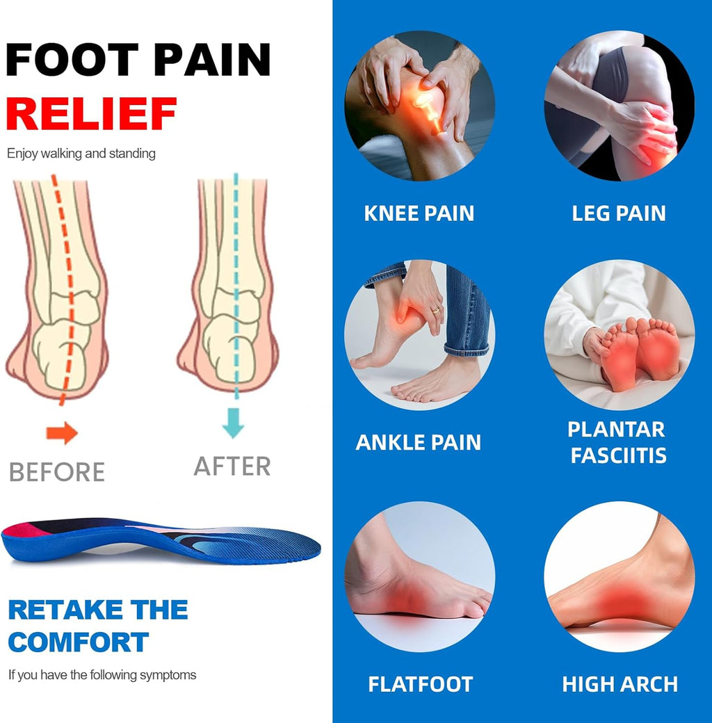 Heavy-Duty Arch Support Insoles for 240+ Lbs, Orthotic Plantar Fasciitis Relief,