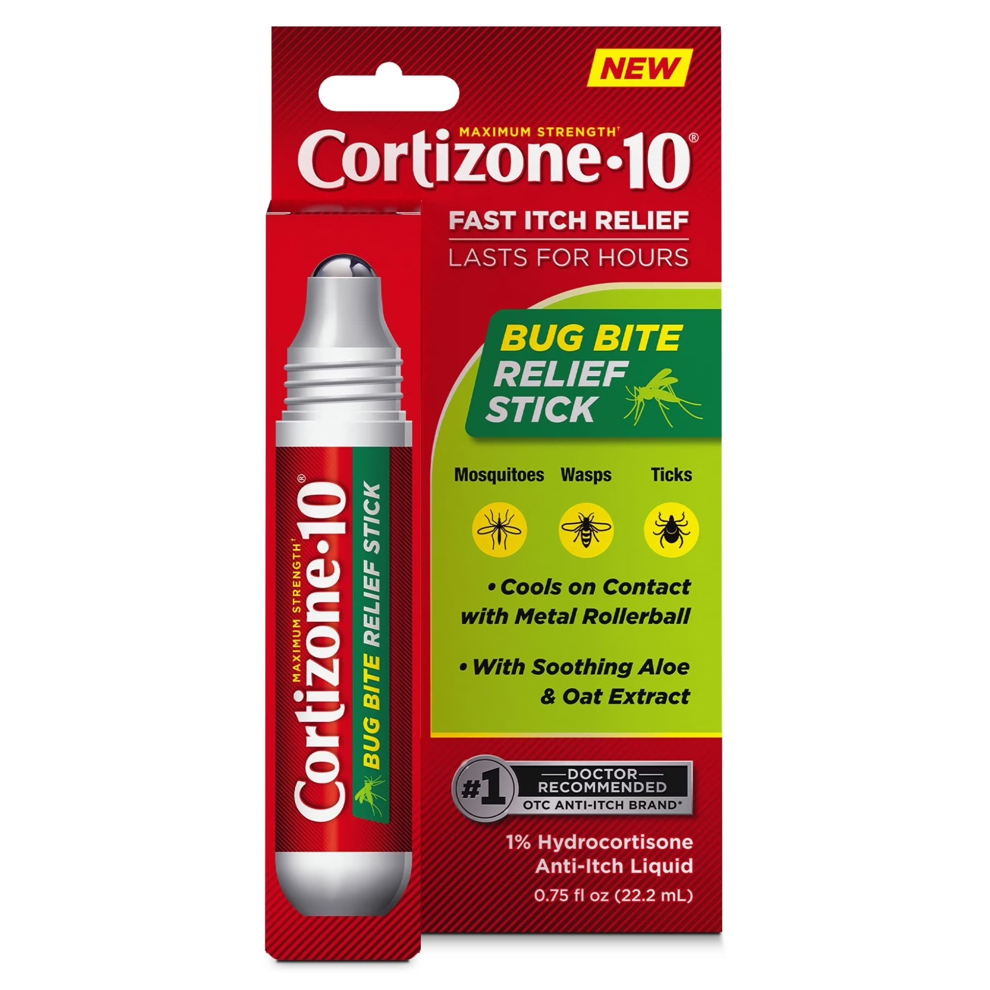 Cortizone-10 Maximum Strength Itch Relief Bug Bite Relief Stick 1% Hydrocortisone, Fast-Acting, Anti-Itch Liquid for Bug Bites, Rash, Eczema, Psoriasis, Poison Ivy, Oak, Sumac, .75 Fl. Oz