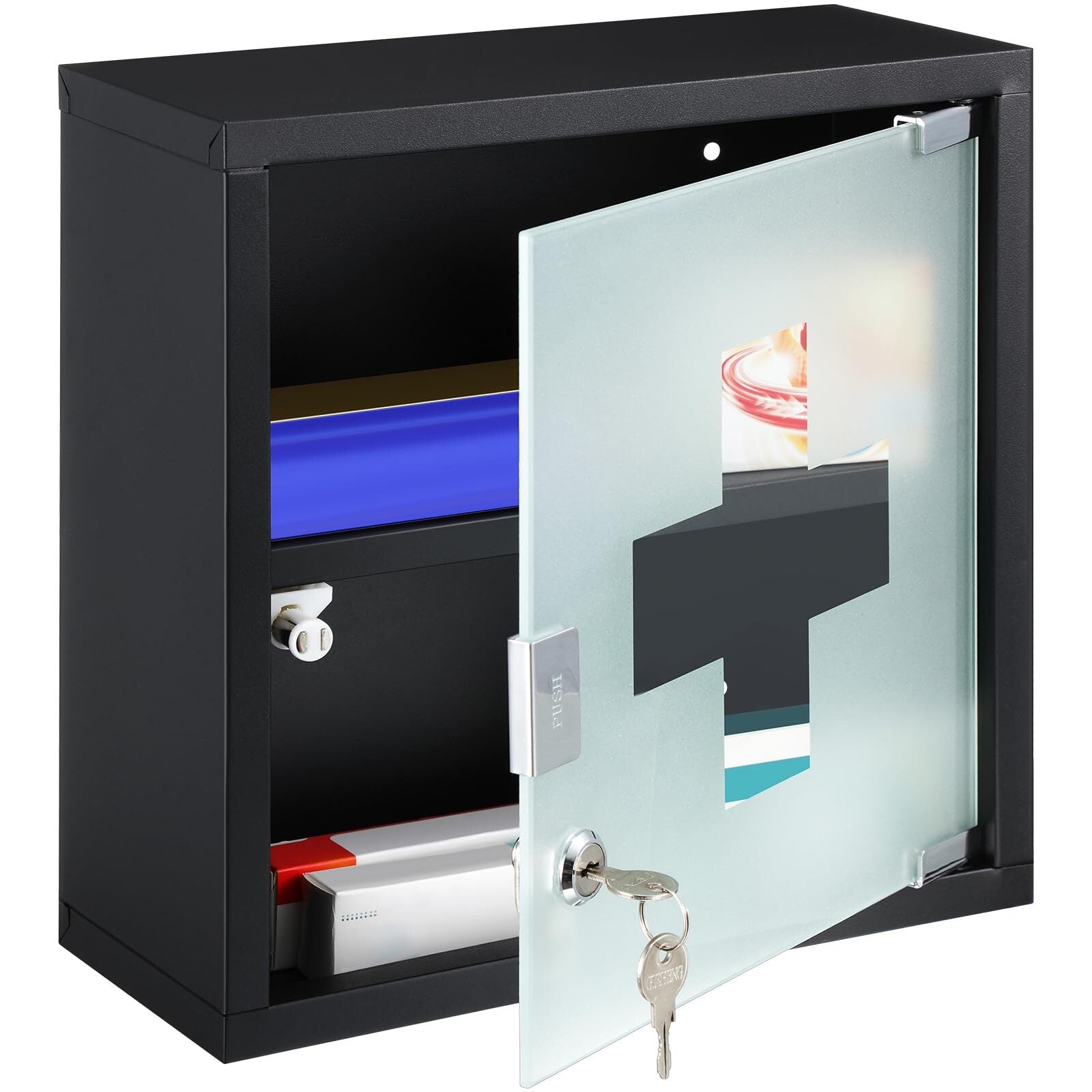 First Aid Wall Cabinet with Lock Medicine Mounted Bathroom Storage Hanging