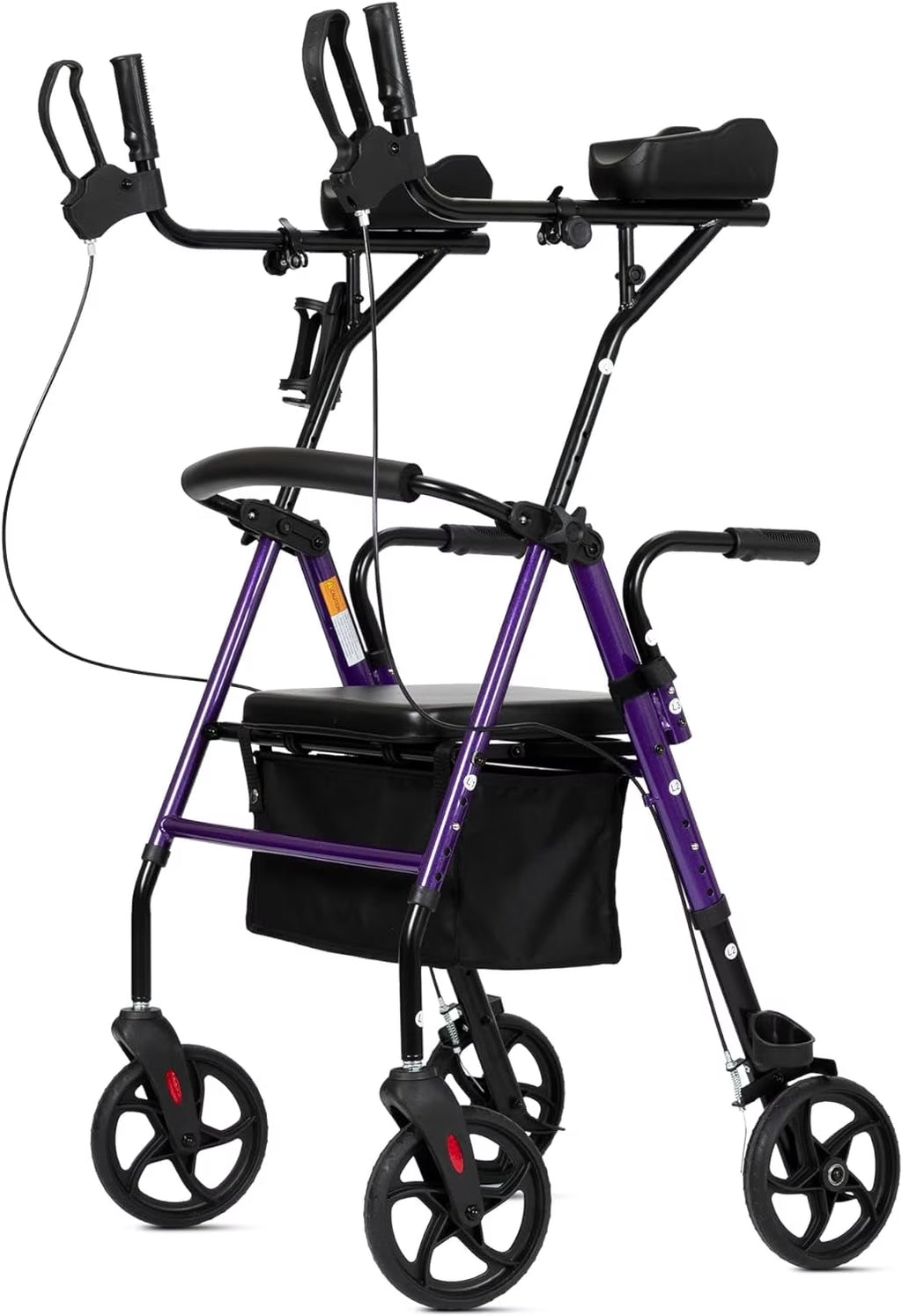 Stand up Folding Rollator Walker, Aluminum Upright Rollator Walker with Seat and Backrest for Seniors, Purple