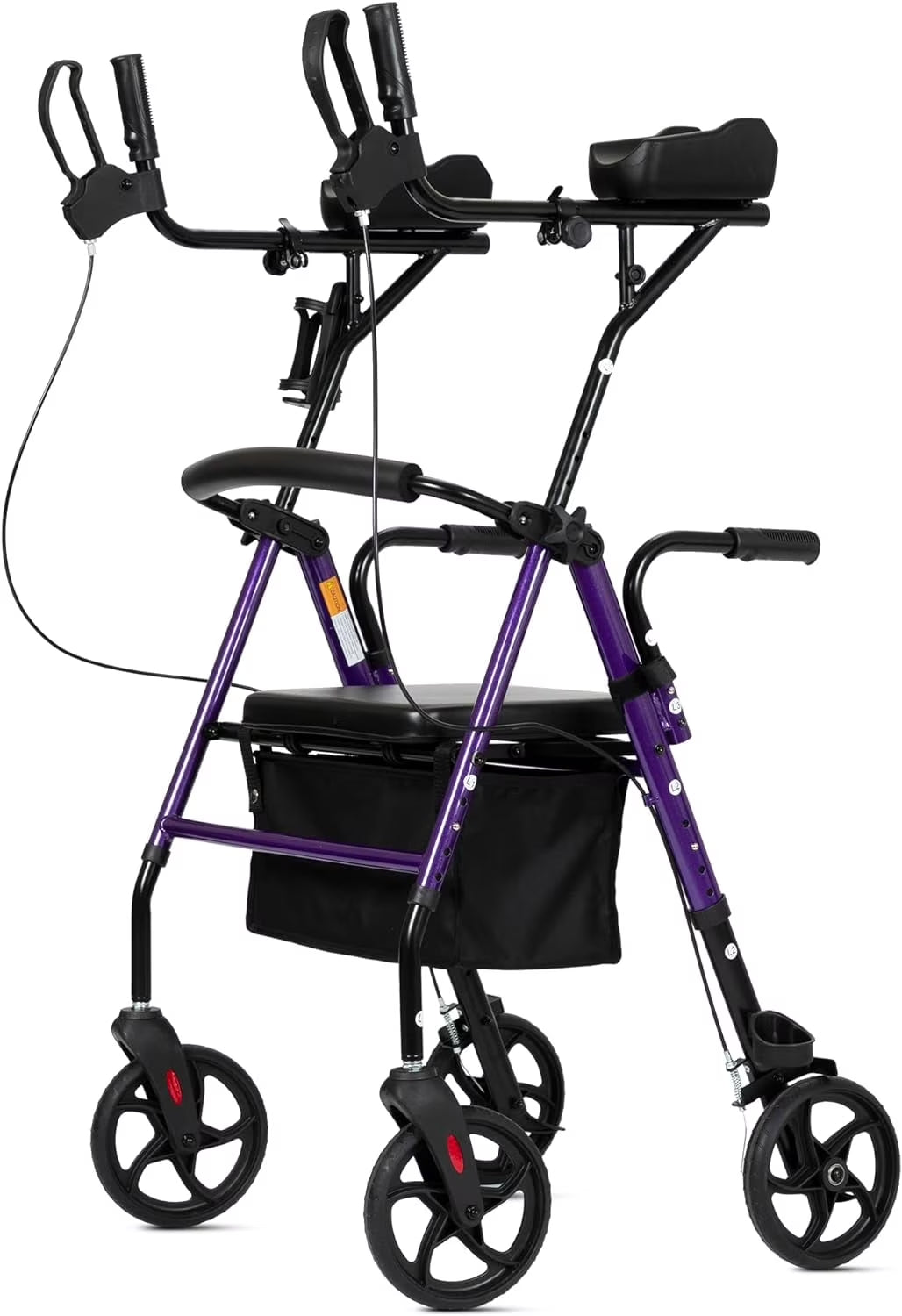 Stand up Folding Rollator Walker, Aluminum Upright Rollator Walker with Seat and Backrest for Seniors, Purple